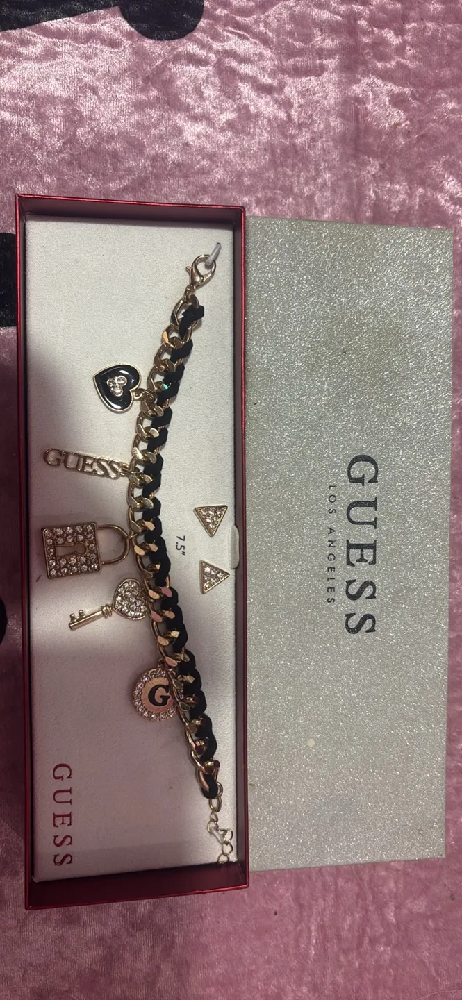 GUESS Gold Charm Bracelet with Earrings thumbnail