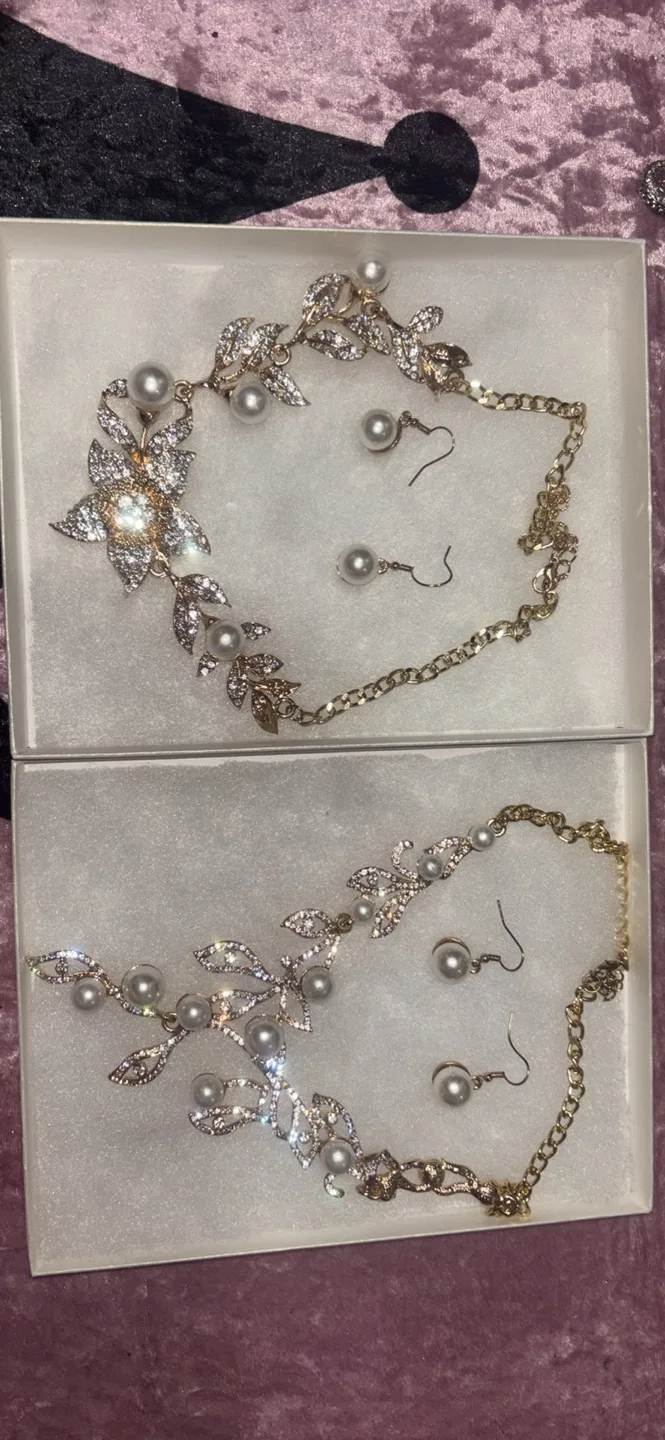 Two Pearl & Rhinestone Jewellery Sets + One Pink Crystal Set thumbnail