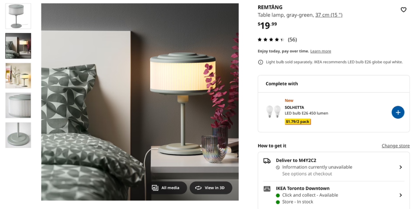 IKEA REMTÅNG Table Lamp Gray-Green