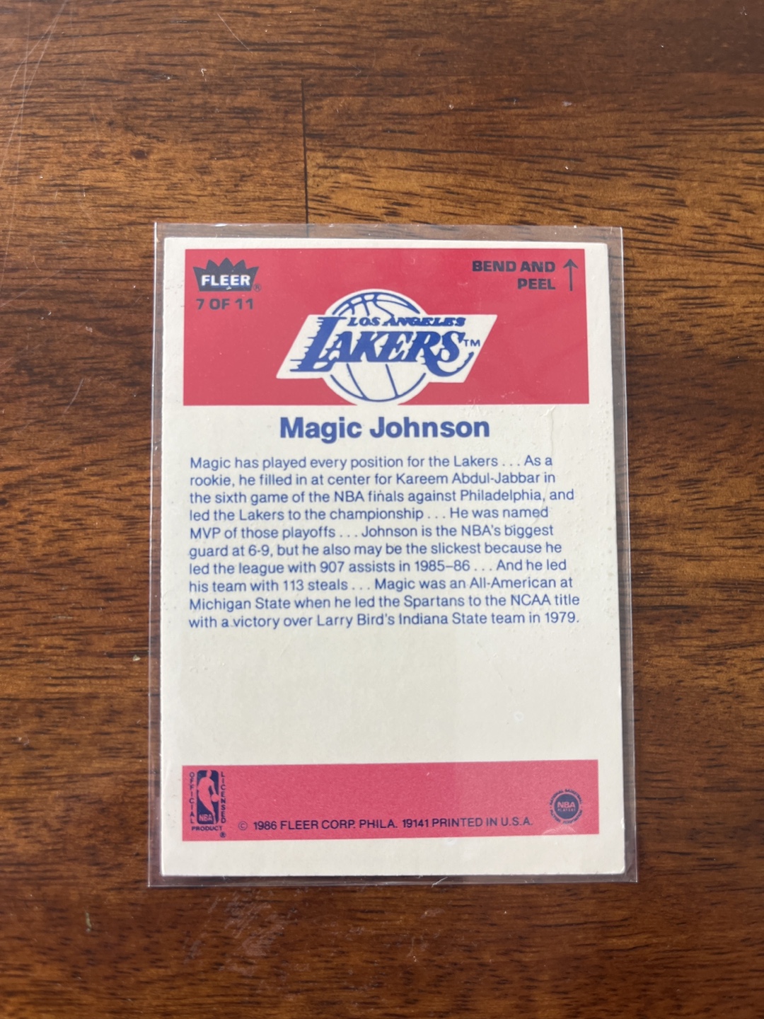 Magic Johnson Lakers Basketball Card - Fleer 1986 #7 of 11 - photo 2