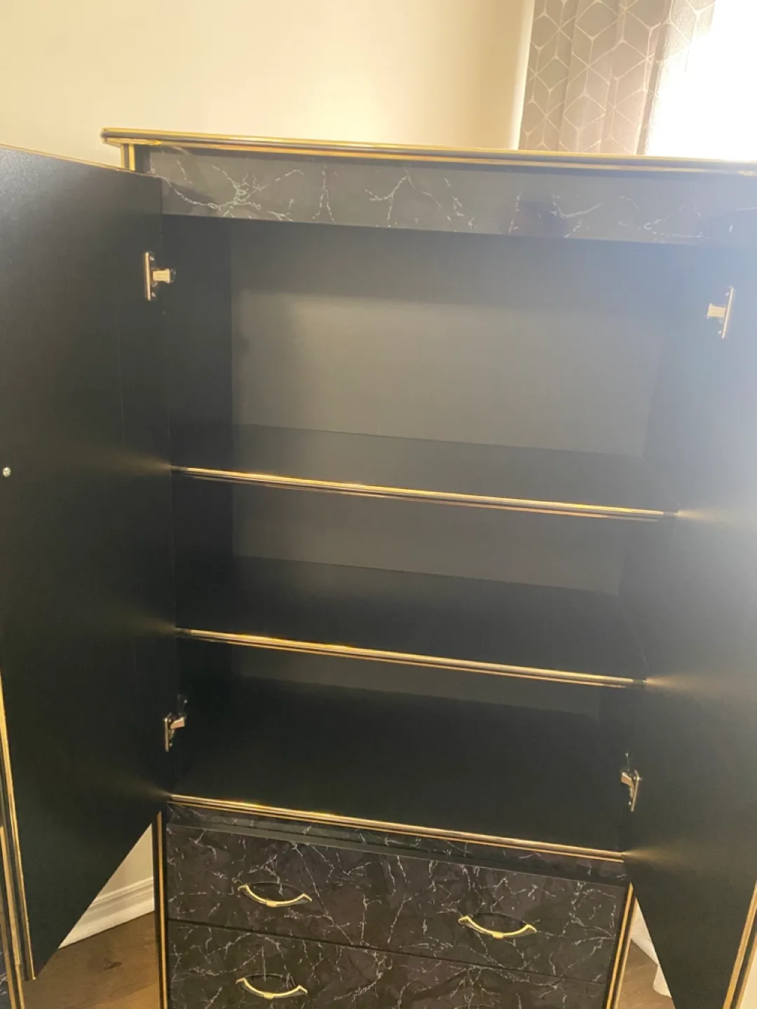 Black and Gold Armoire with Two Drawers (Wardrobe) image indicator(2)