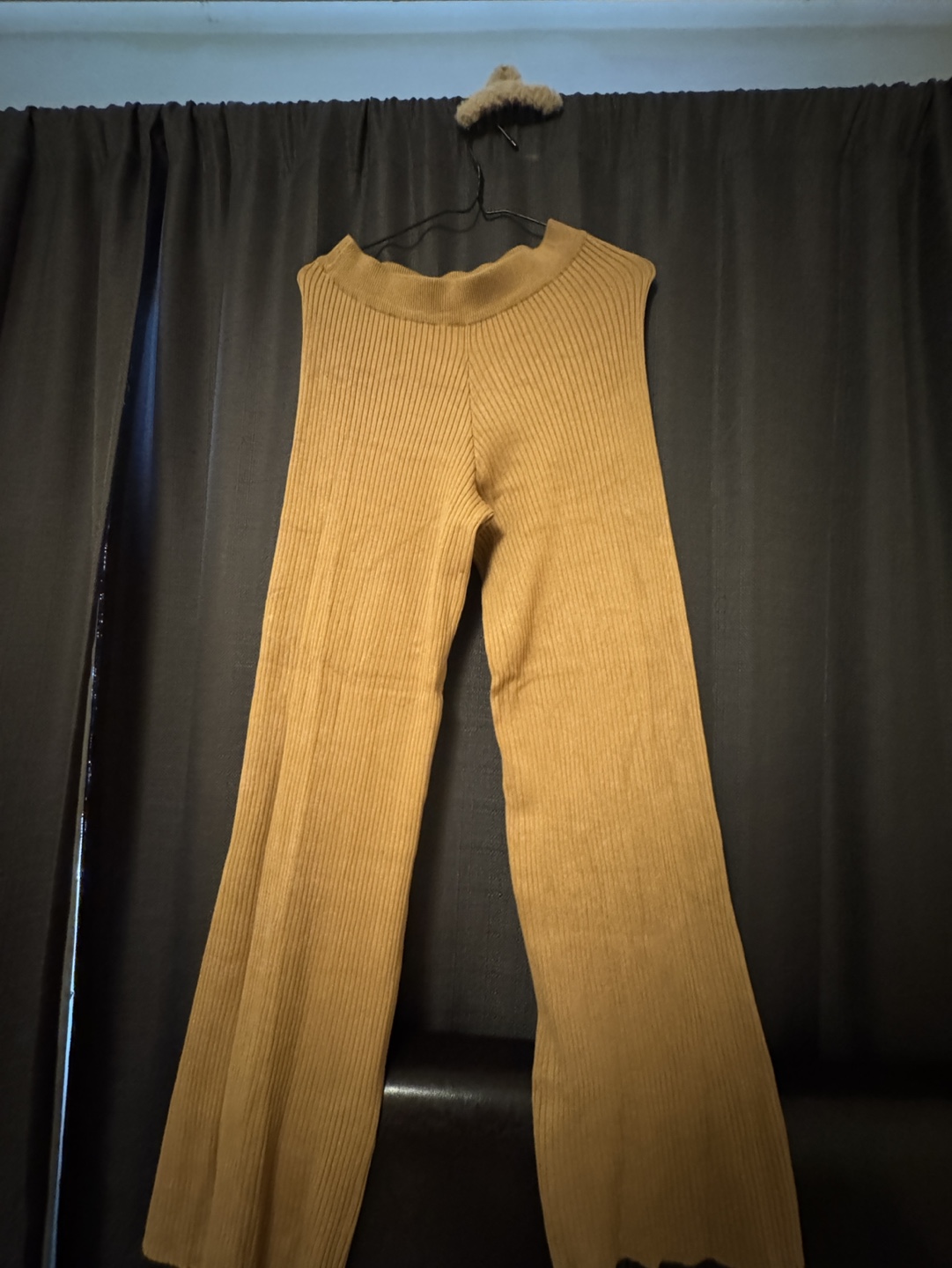 Brown ribbed knit wide leg pants