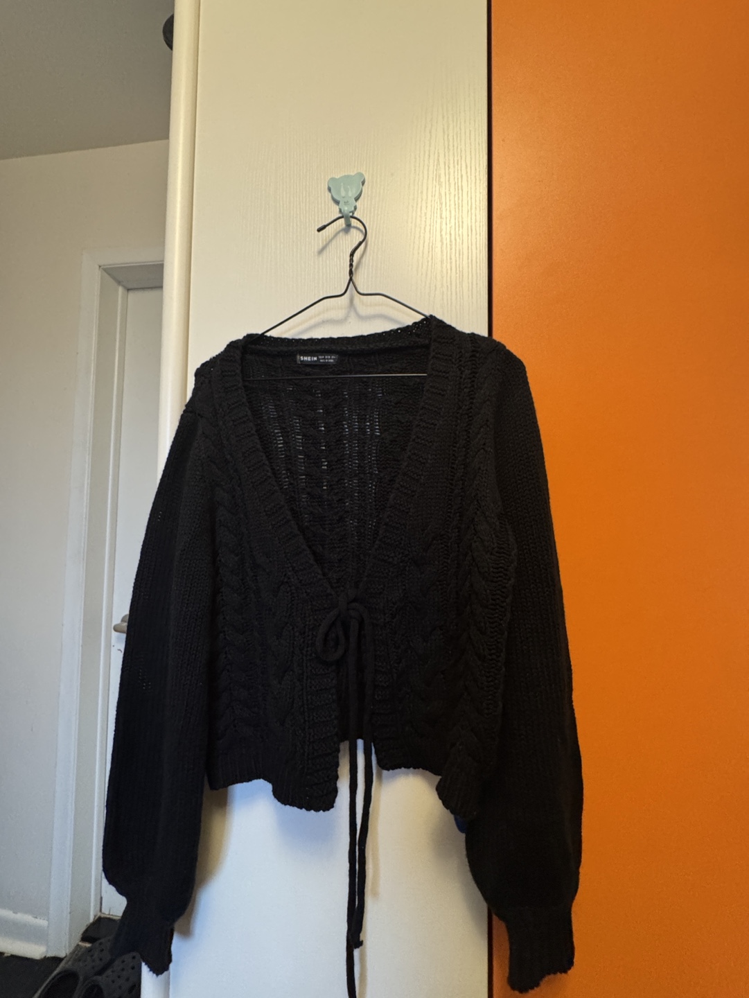 SHEIN Black Lantern Sleeve Cardigan