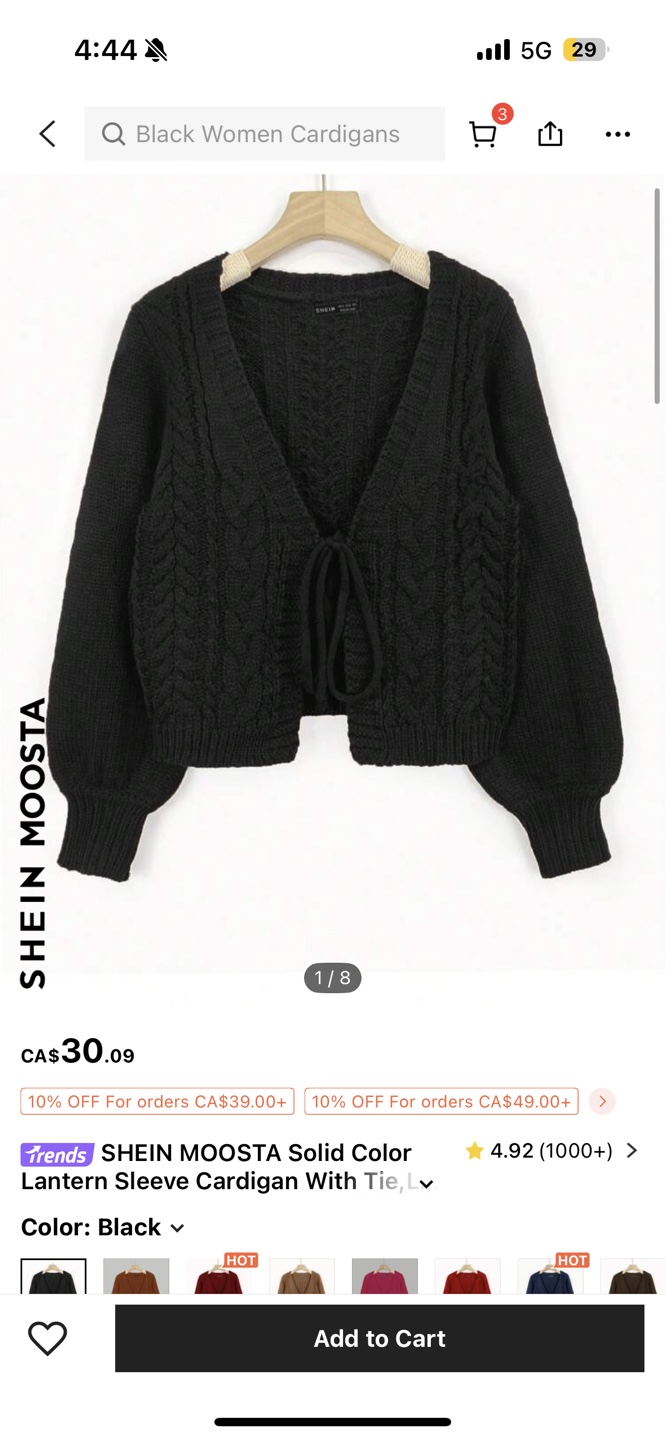 SHEIN Black Lantern Sleeve Cardigan - photo 4