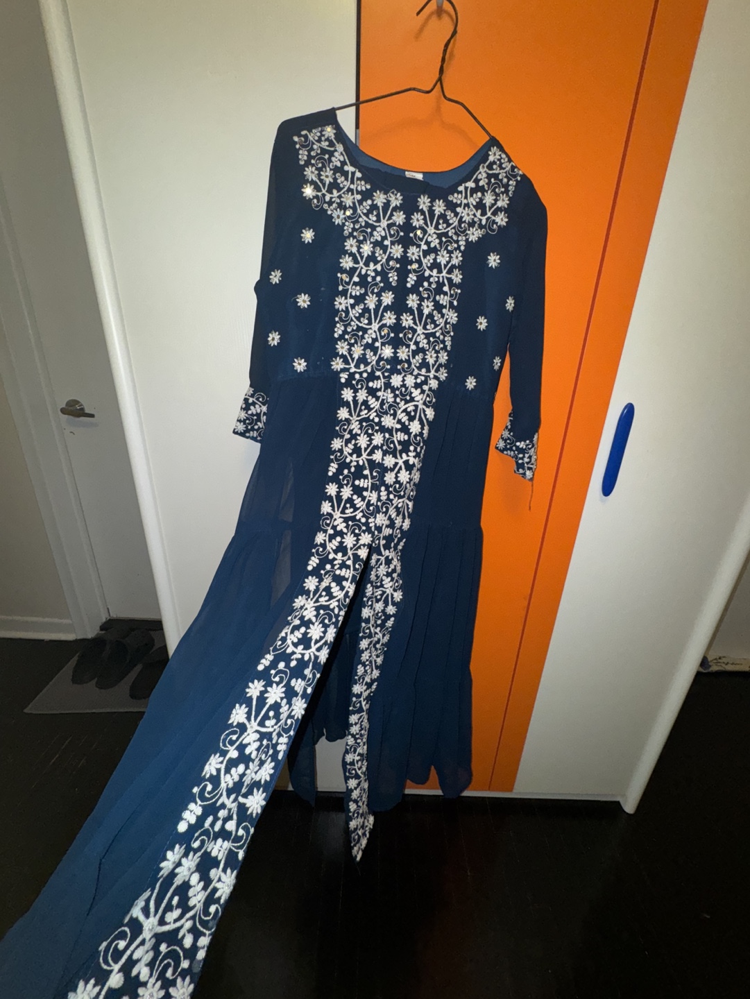 Navy Blue Embroidered Maxi Dress - photo 2