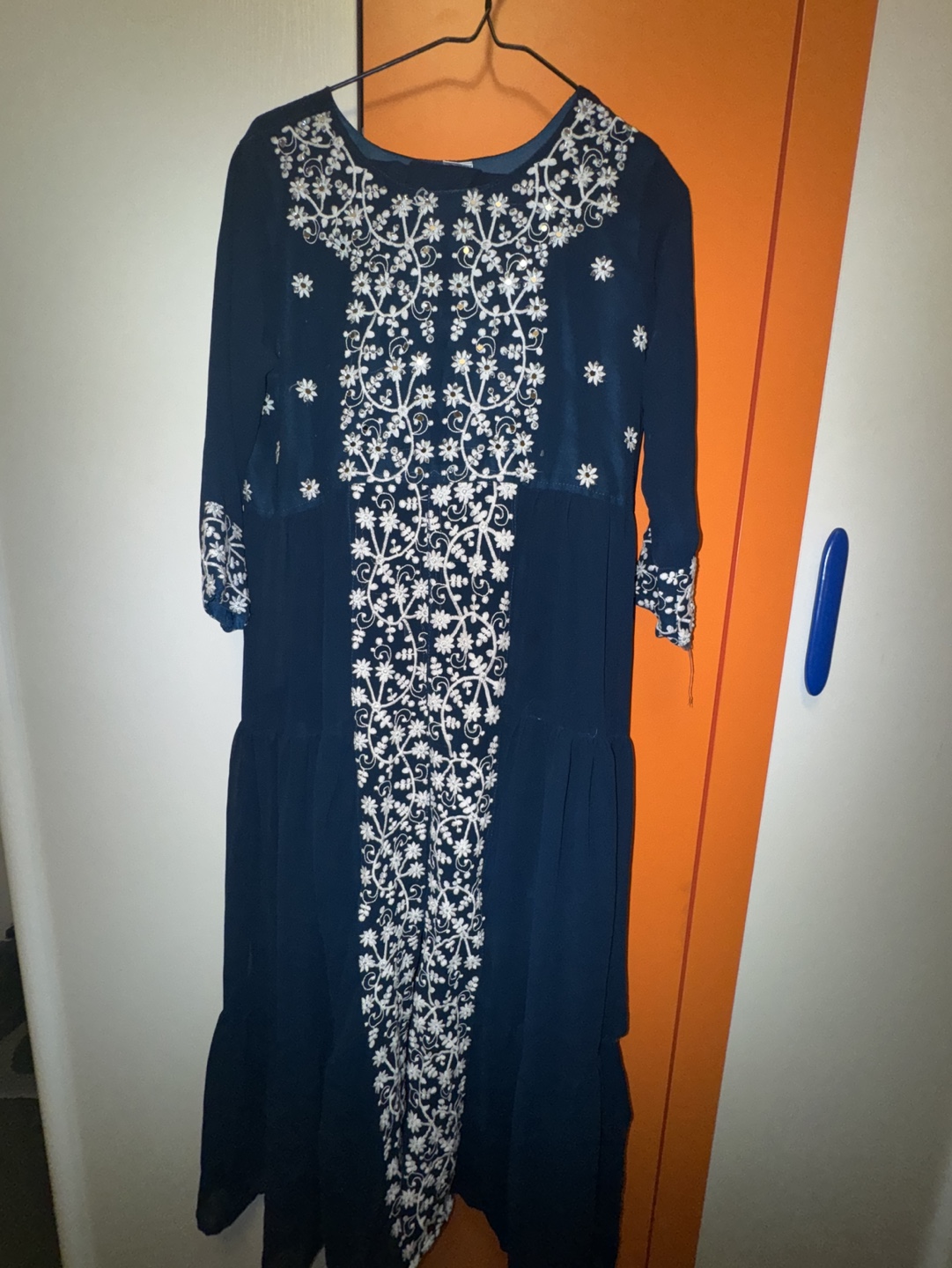 Navy Blue Embroidered Maxi Dress - photo 3