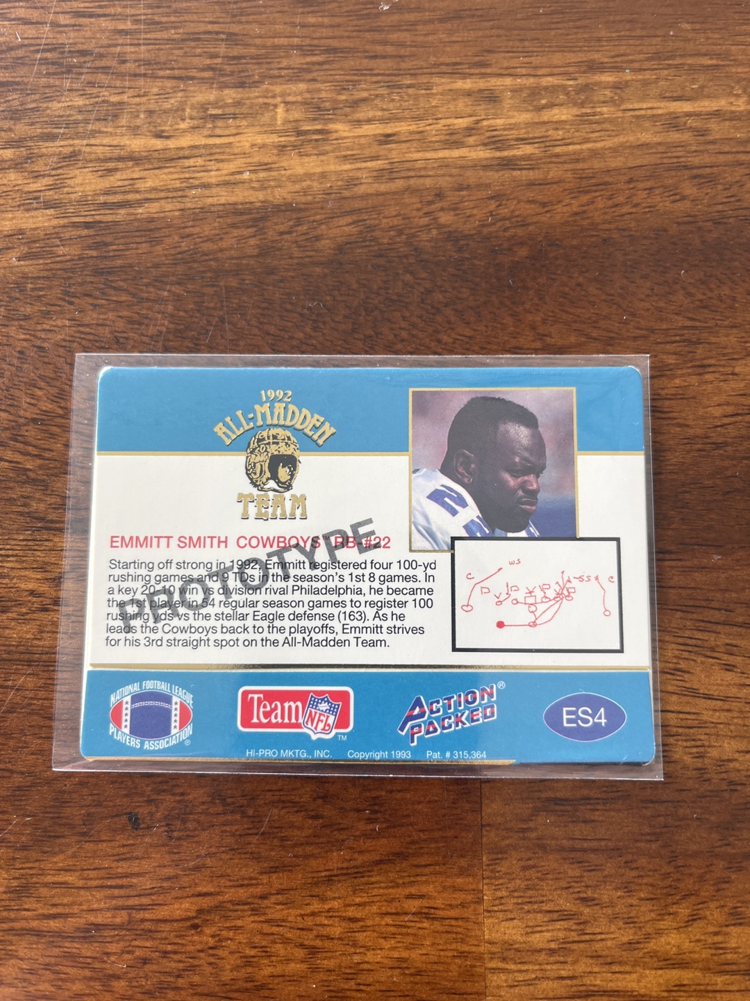 Rare PROTOTYPE 1993 Emmitt Smith All Madden Team Card #ES4 - photo 2