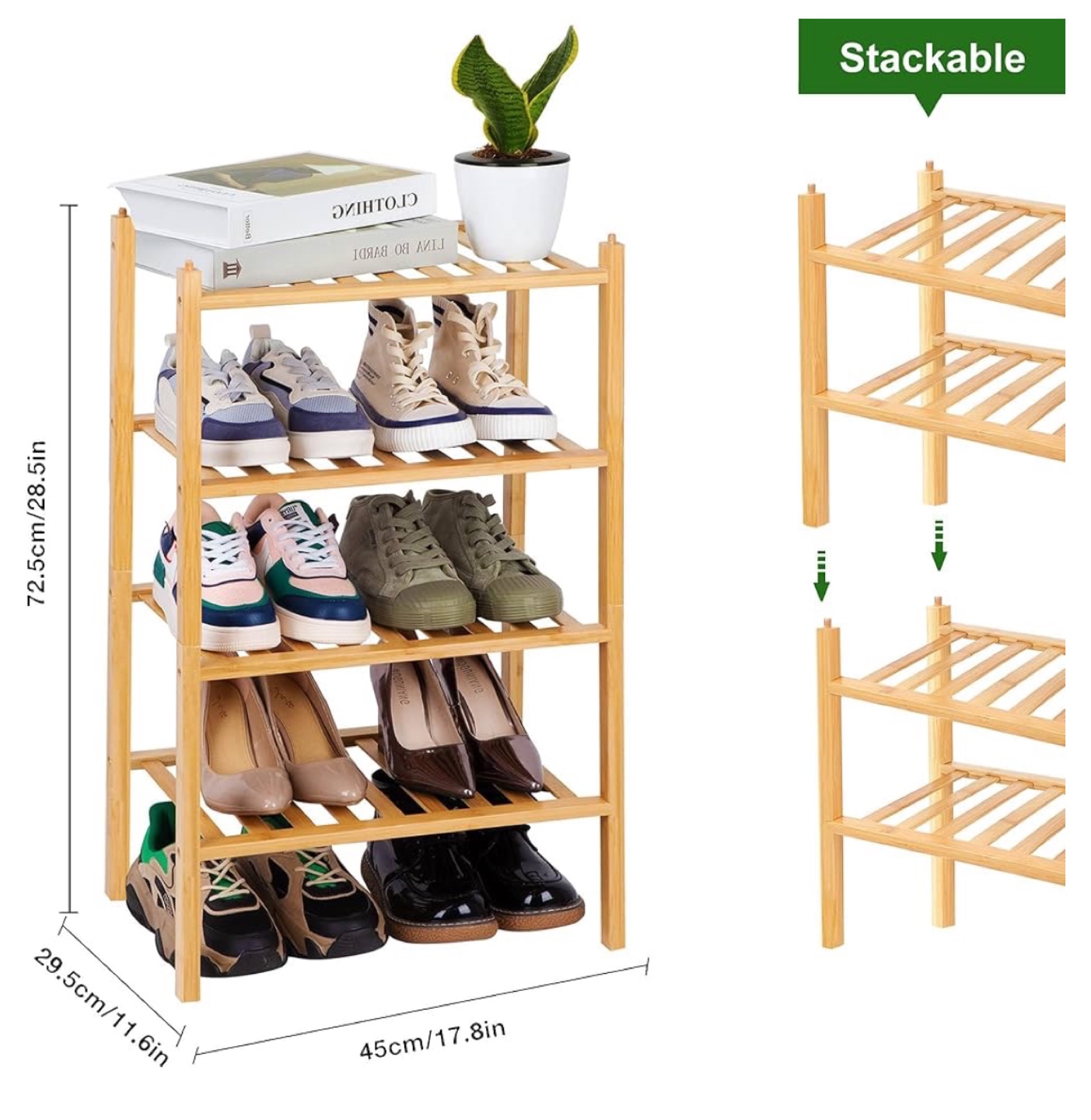 Bamboo Shoe Rack - 4 Tier Stackable Organizer