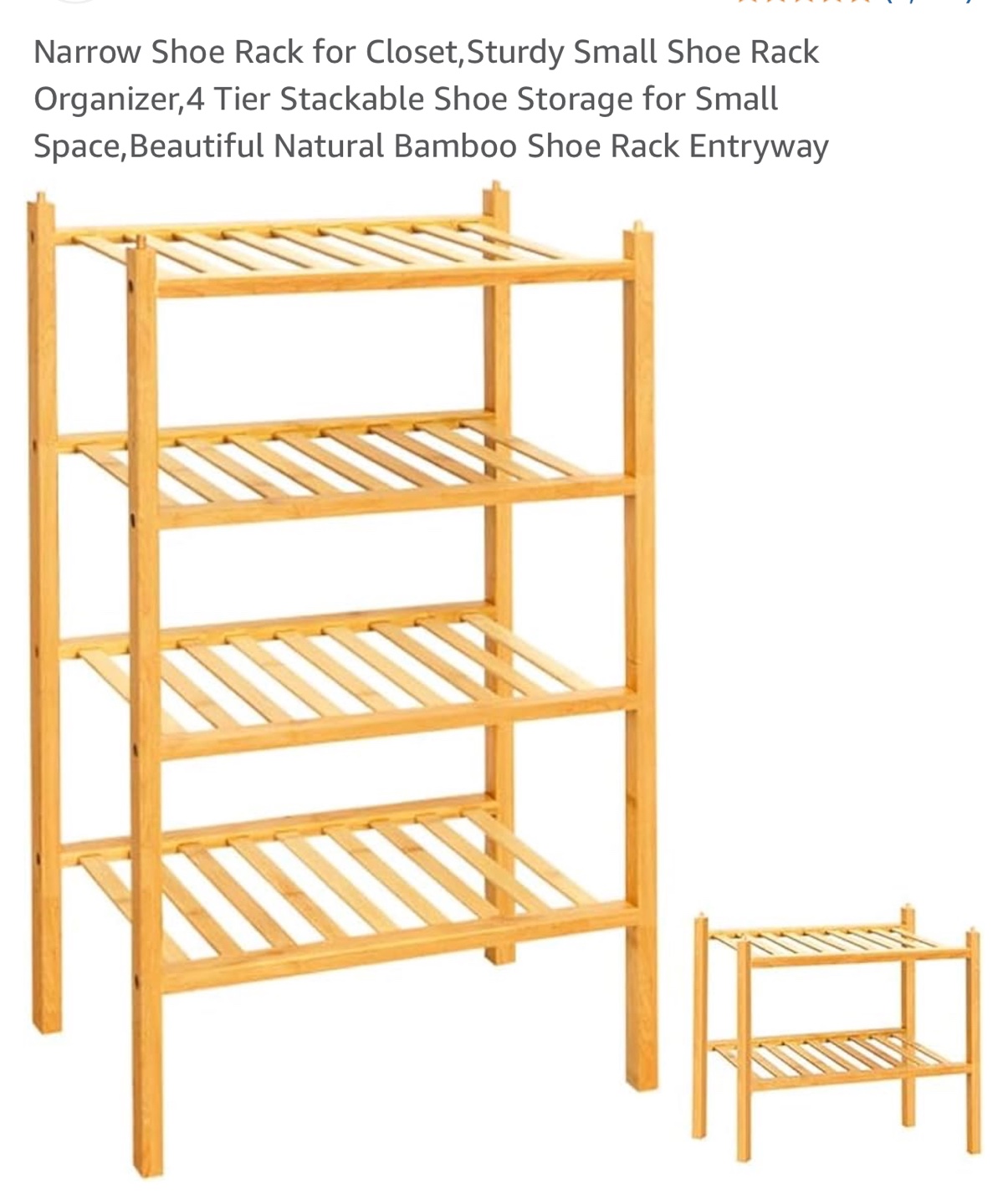 Bamboo Shoe Rack - 4 Tier Stackable Organizer - photo 2