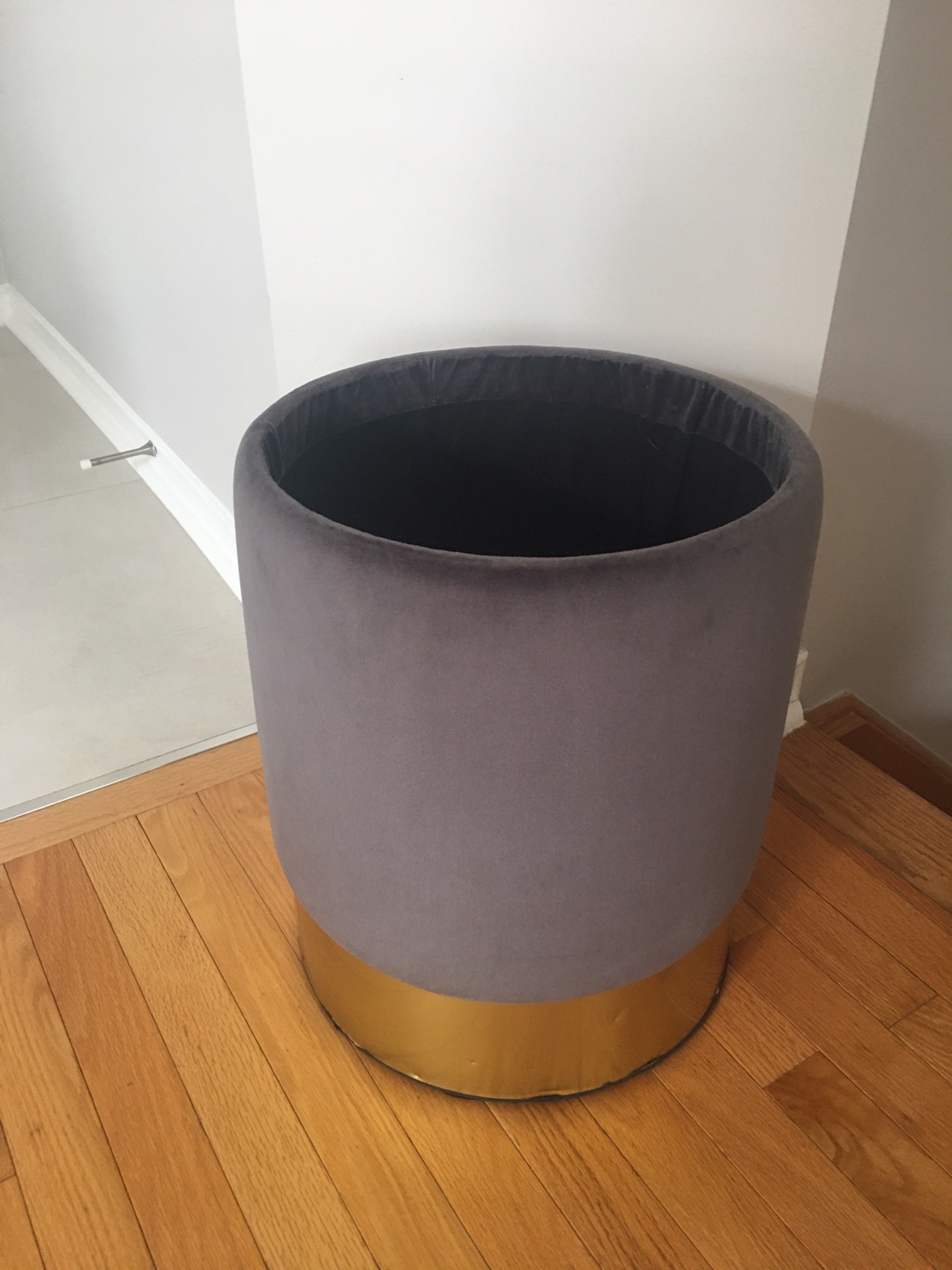 Grey Velvet Storage  with Gold Base
