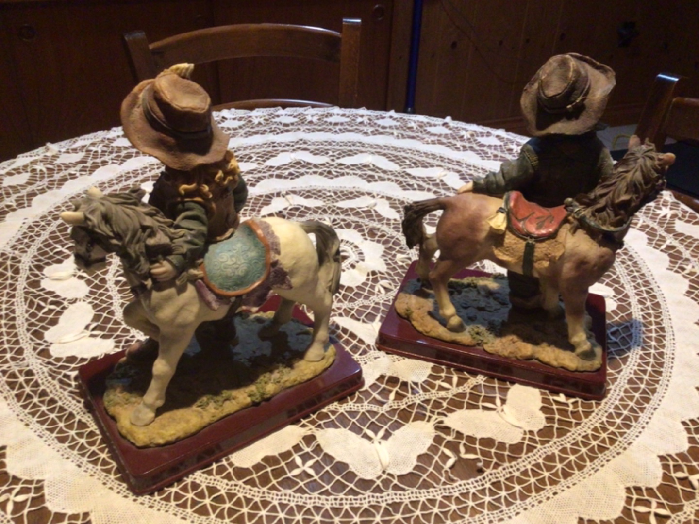 Pair of Vintage Resin Cowboy and Cowgirl Figurines with Horses - photo 2