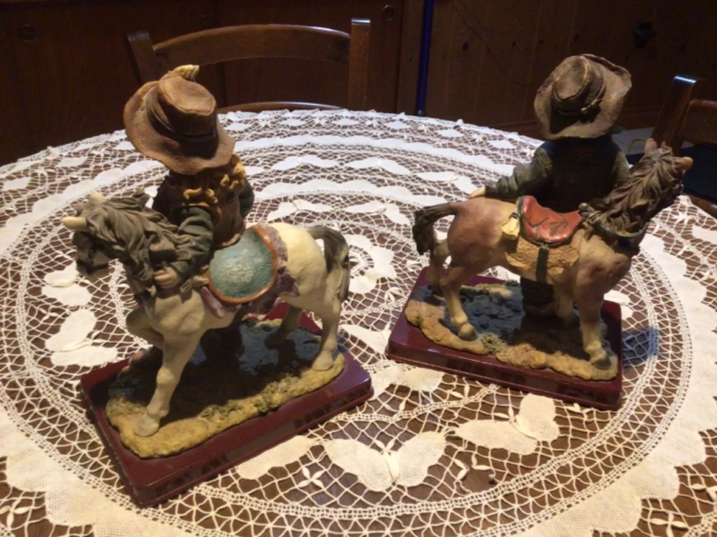 Pair of Vintage Resin Cowboy and Cowgirl Figurines with Horses image indicator(2)