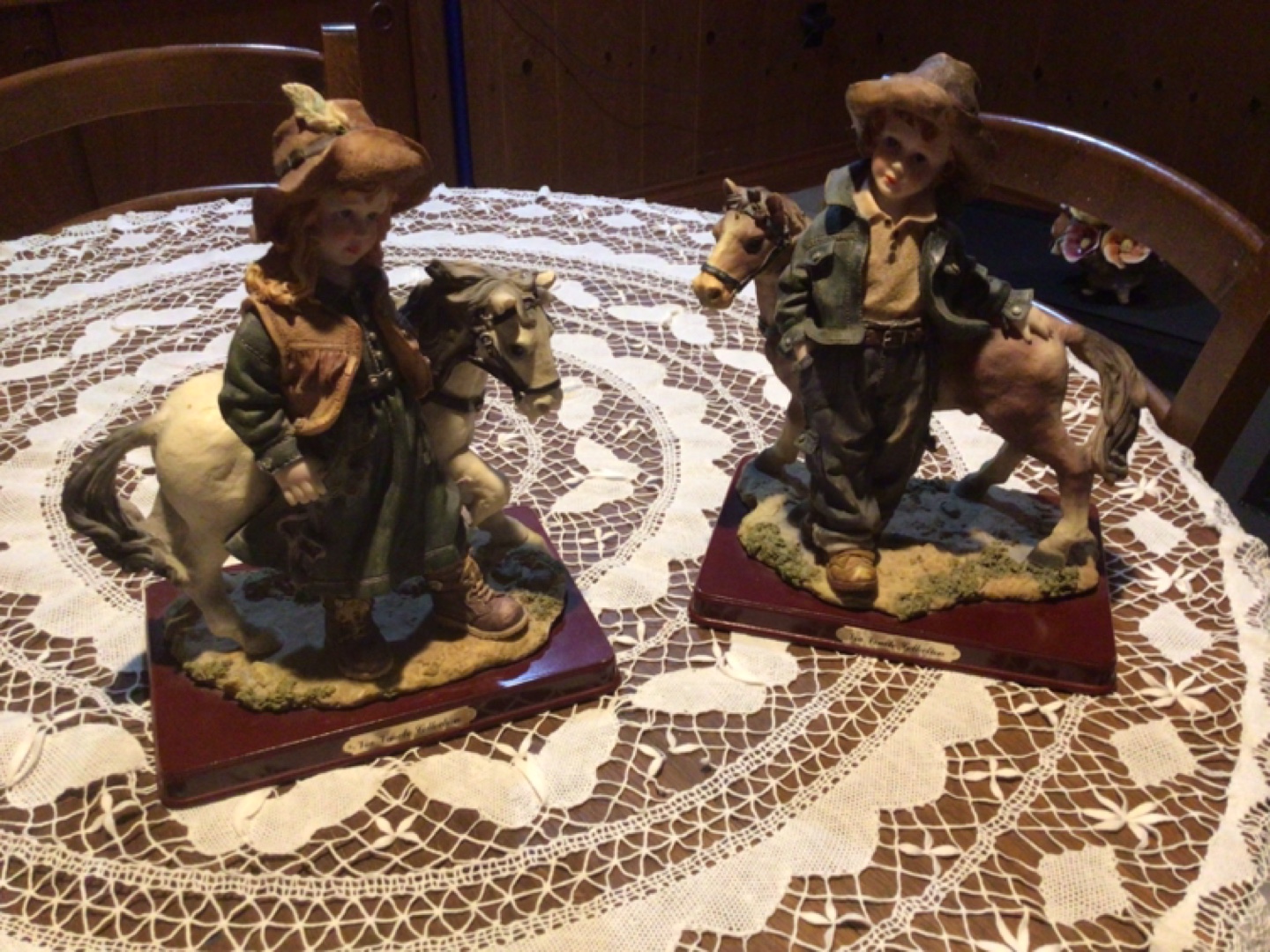 Pair of Vintage Resin Cowboy and Cowgirl Figurines with Horses