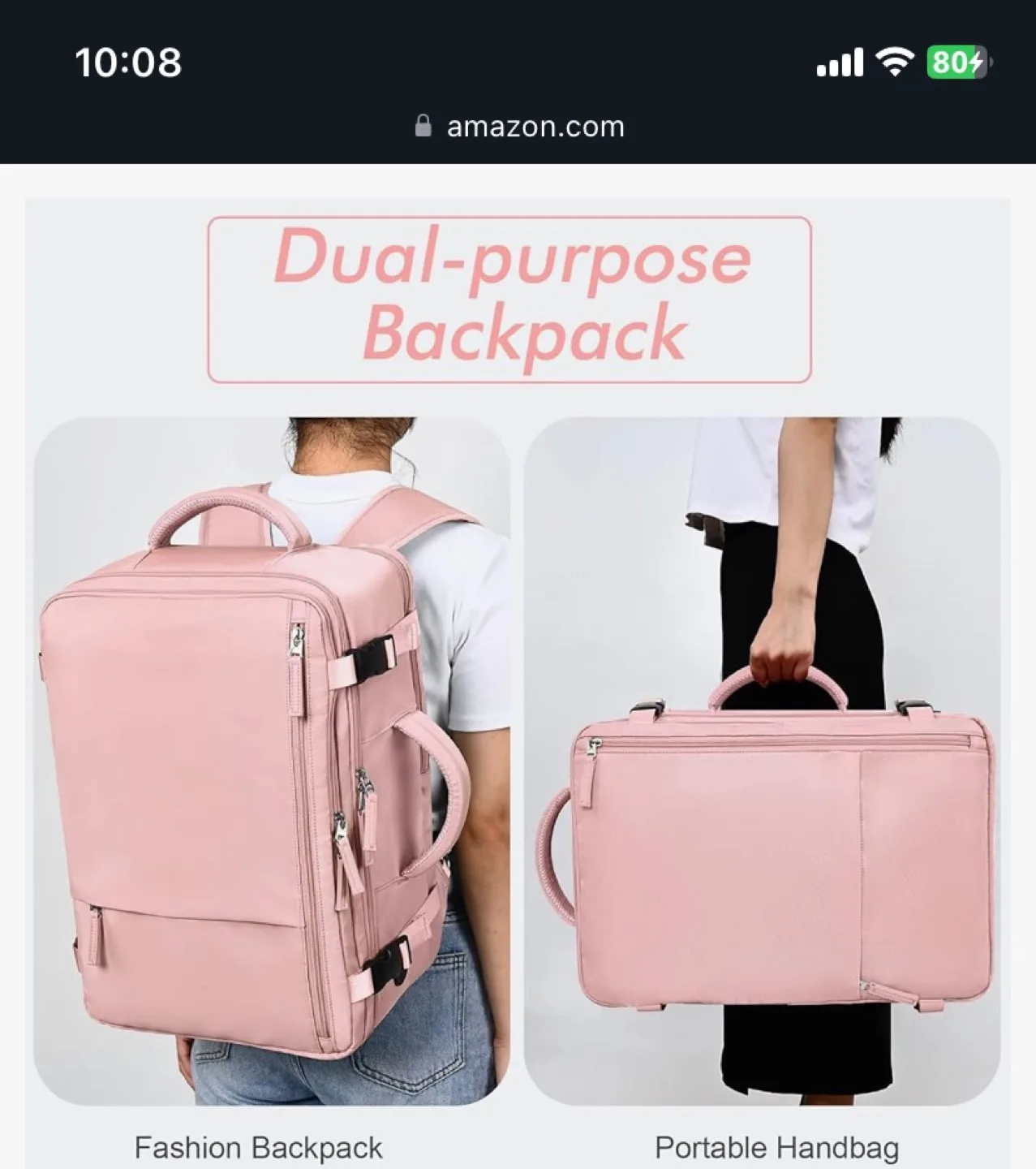 Pink Dual-Purpose Backpack - Carry-on Travel Bag image indicator(5)