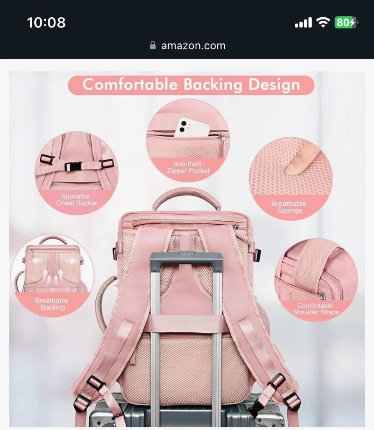 Pink Dual-Purpose Backpack - Carry-on Travel Bag image indicator(2)