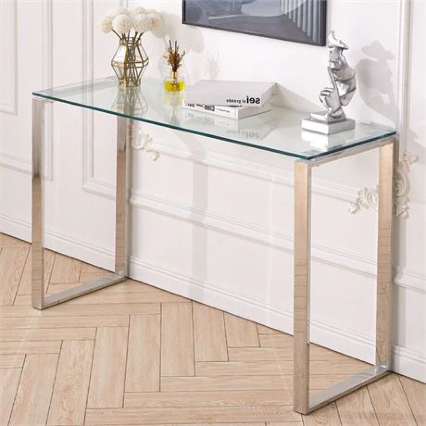 Modern Glass Console Table with Chrome Legs - photo 2