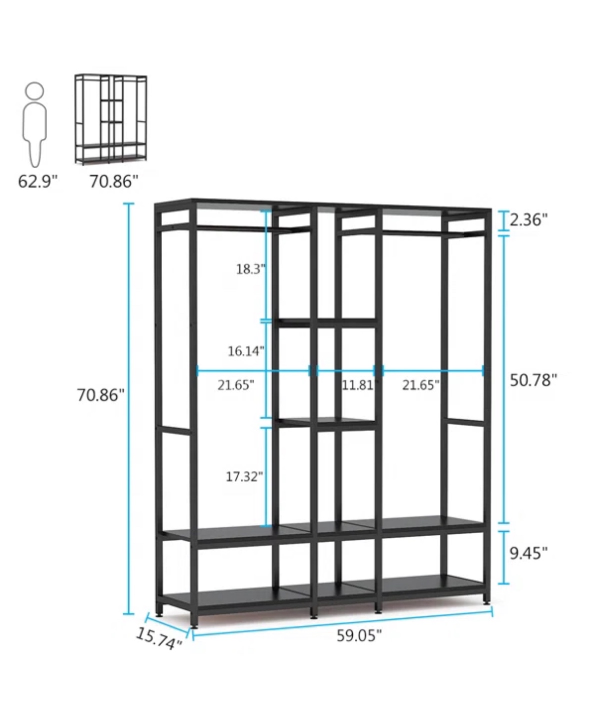 Clothing Rack w/Shelves and Light Kit - photo 2