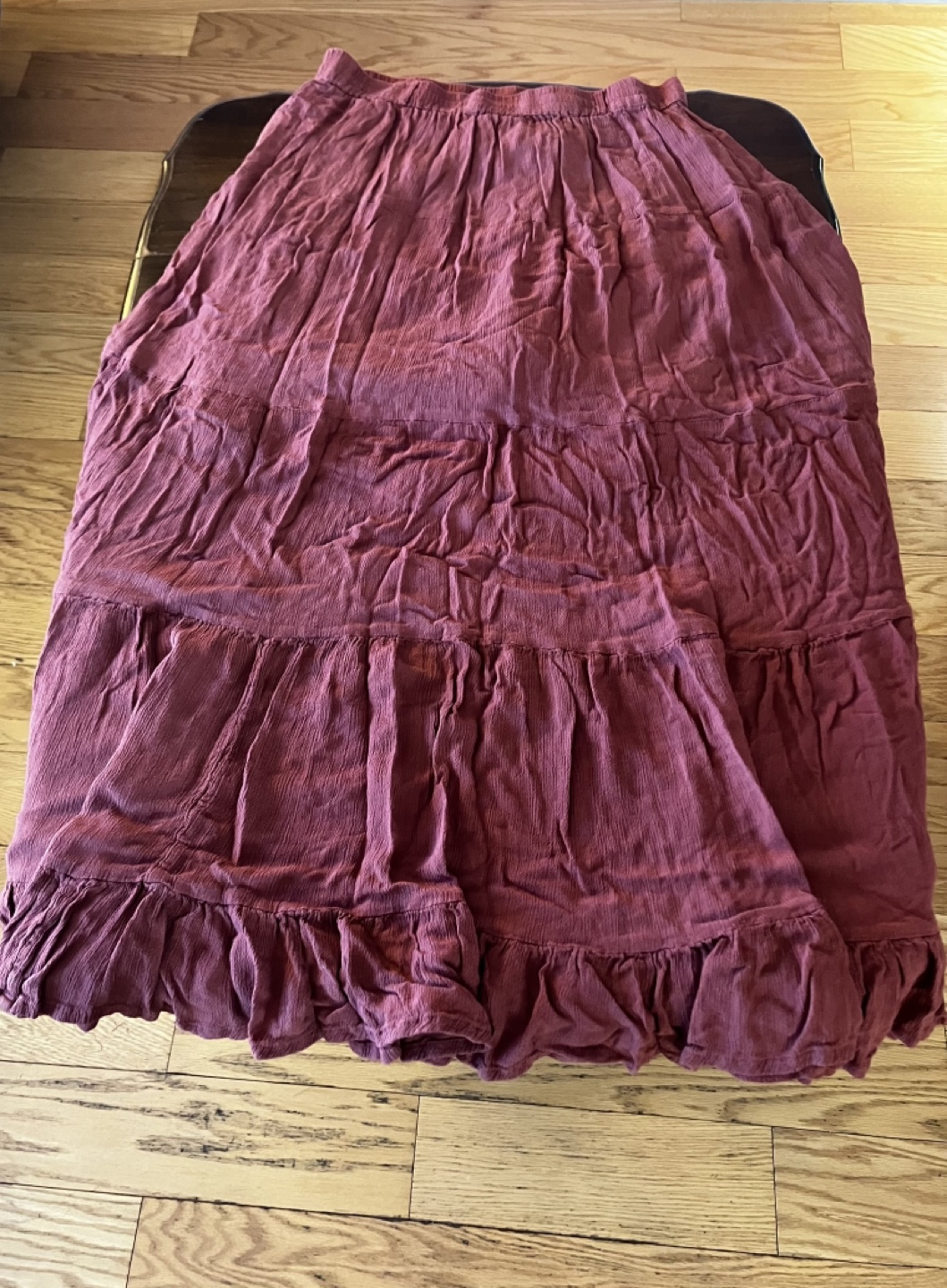 Brick Colored Elastic Waist Boho -Style Maxi Skirt Size M