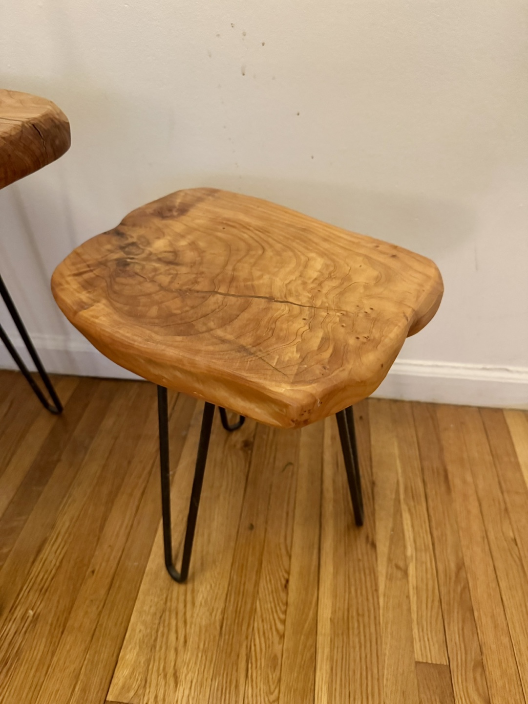 Pair of Live Edge Wood Side Tables with Black Metal Hairpin Legs - photo 3