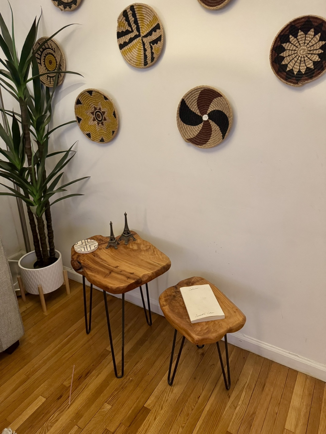 Pair of Live Edge Wood Side Tables with Black Metal Hairpin Legs