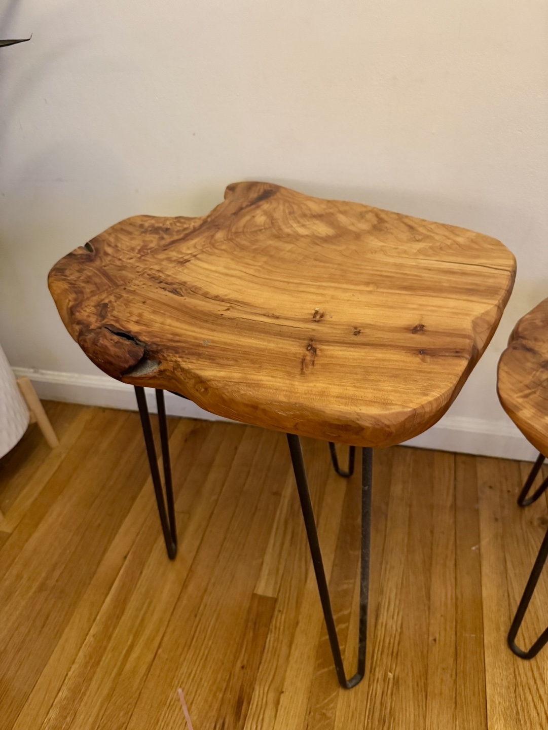 Pair of Live Edge Wood Side Tables with Black Metal Hairpin Legs - photo 2