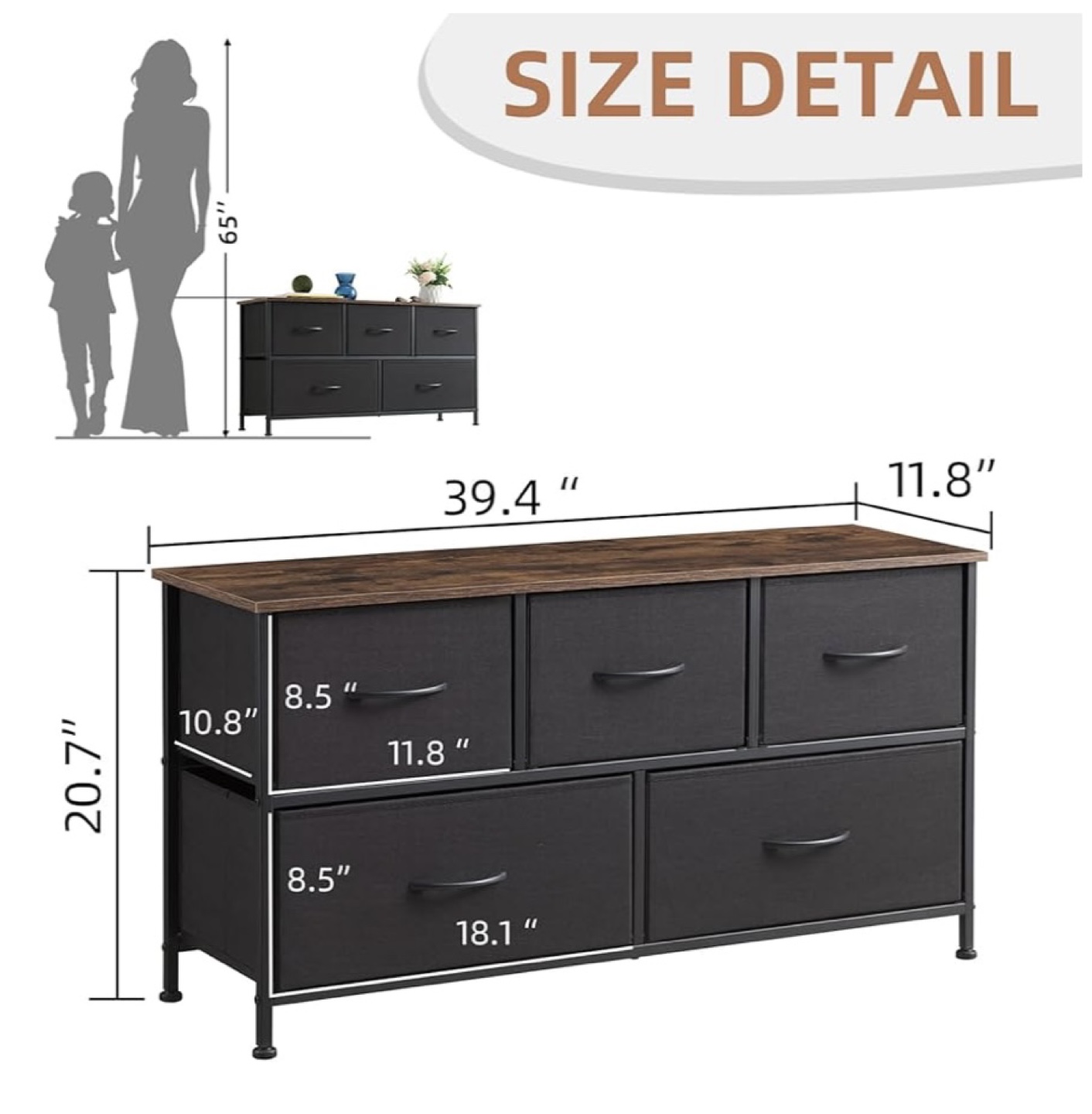 Five-Drawer Storage Organizer - Black & Brown - photo 3