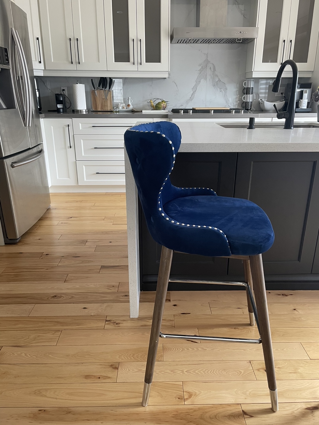 4 Navy Blue Velvet Bar Stools