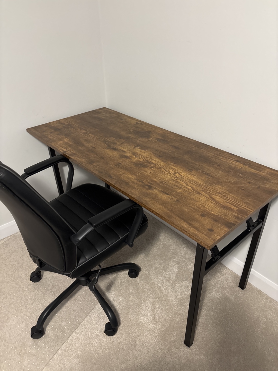 Rustic Brown Writing Desk with Black Metal Legs