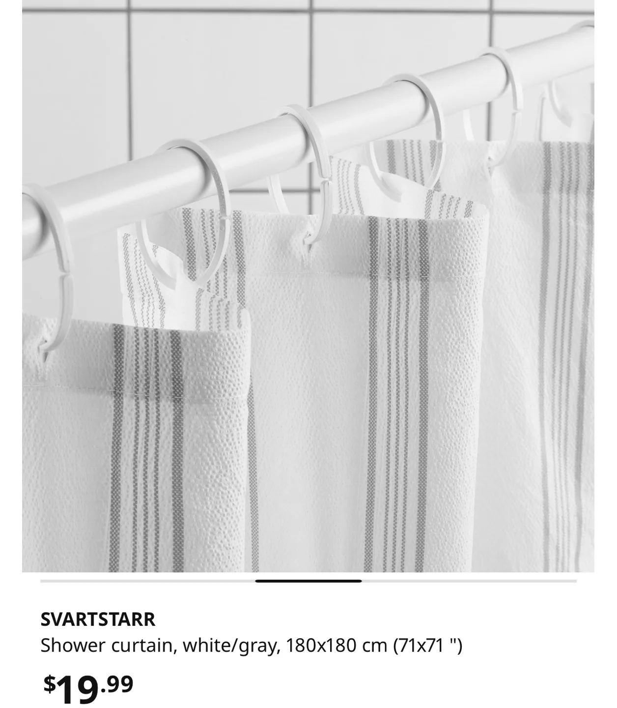 IKEA SVARTSTARR Shower Curtain - White/Grey Stripe image indicator(4)