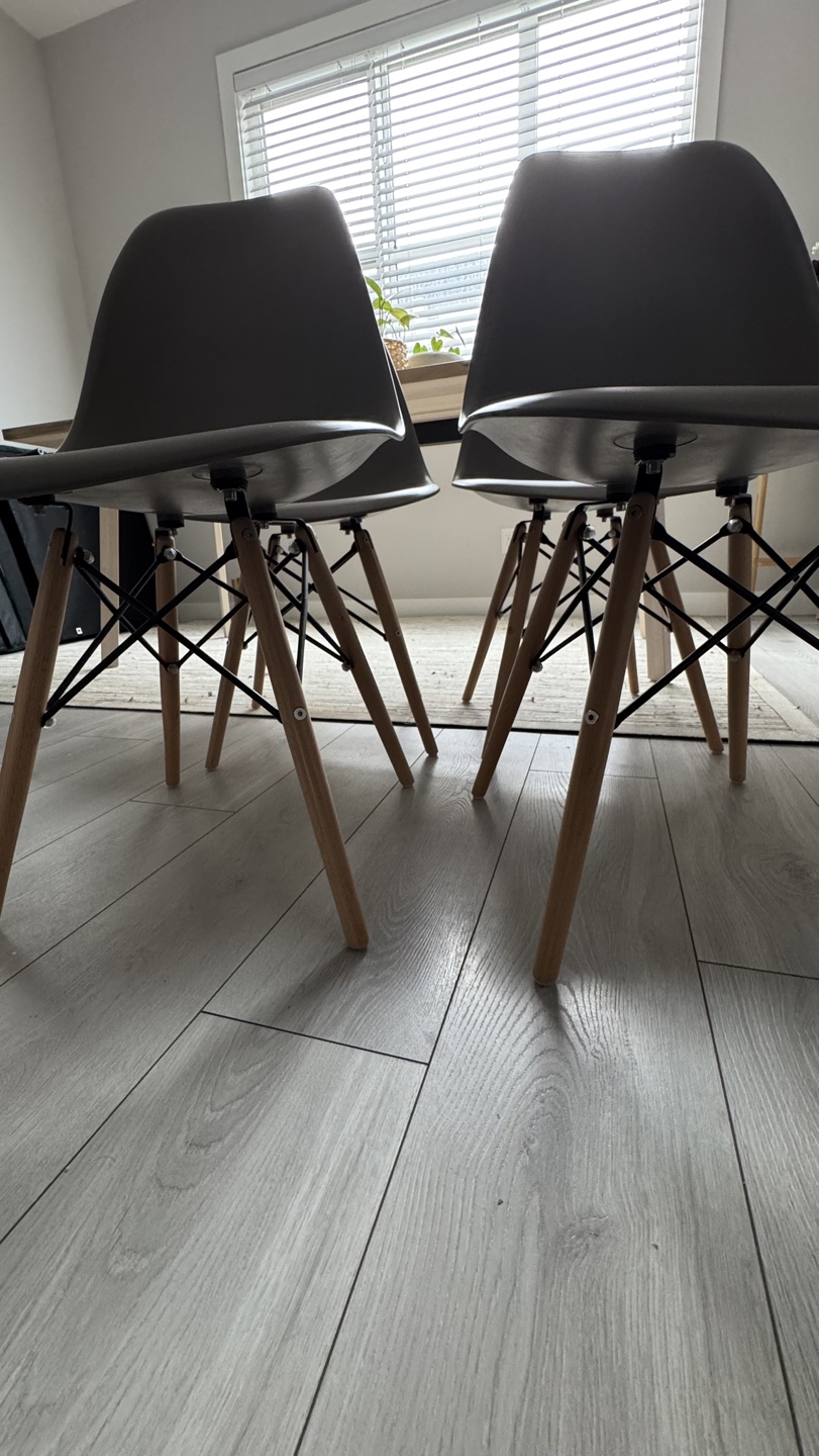 Set of Four Grey Plastic Dining Chairs with Wooden Legs - photo 5