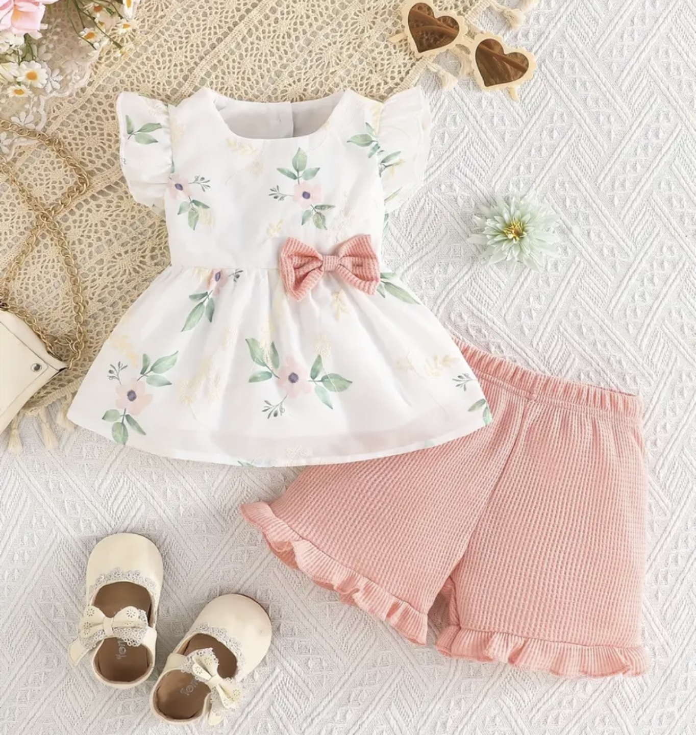 Adorable Baby Girl Floral Dress and Shorts Set