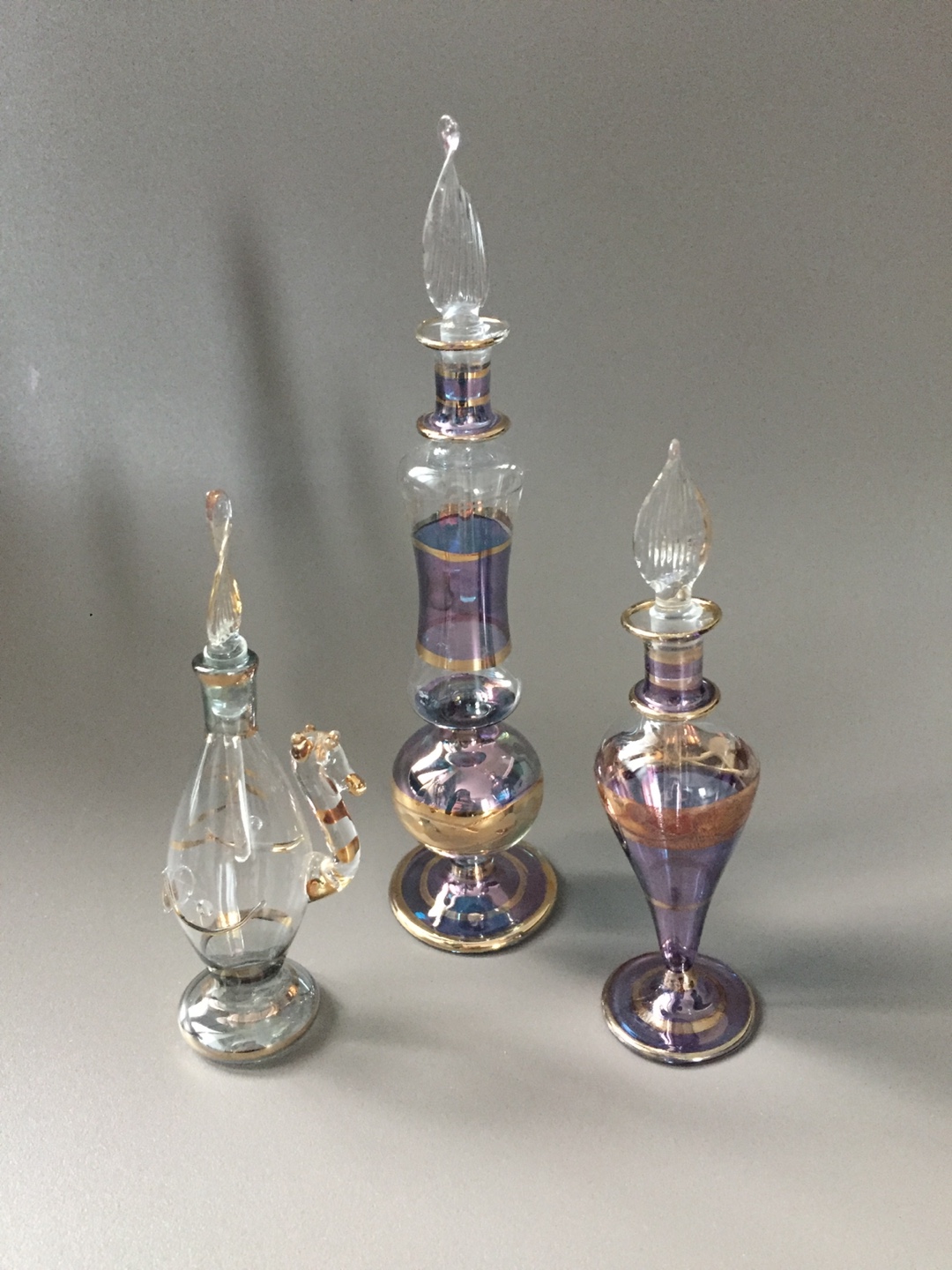 3 Egyptian Hand Blown Glass Perfume Bottles 🇪🇬 - photo 2