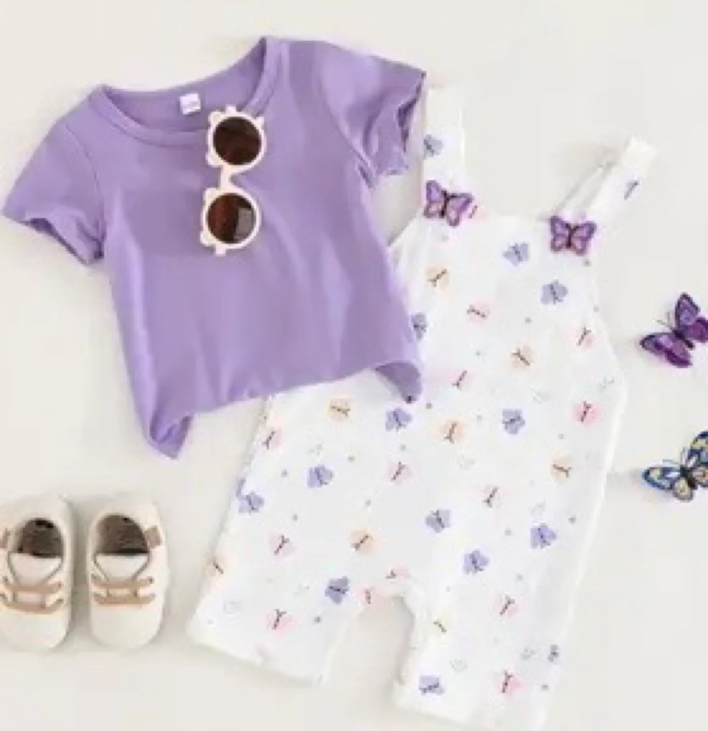 Adorable Baby Girl Summer Outfit Set & Butterfly Overall thumbnail