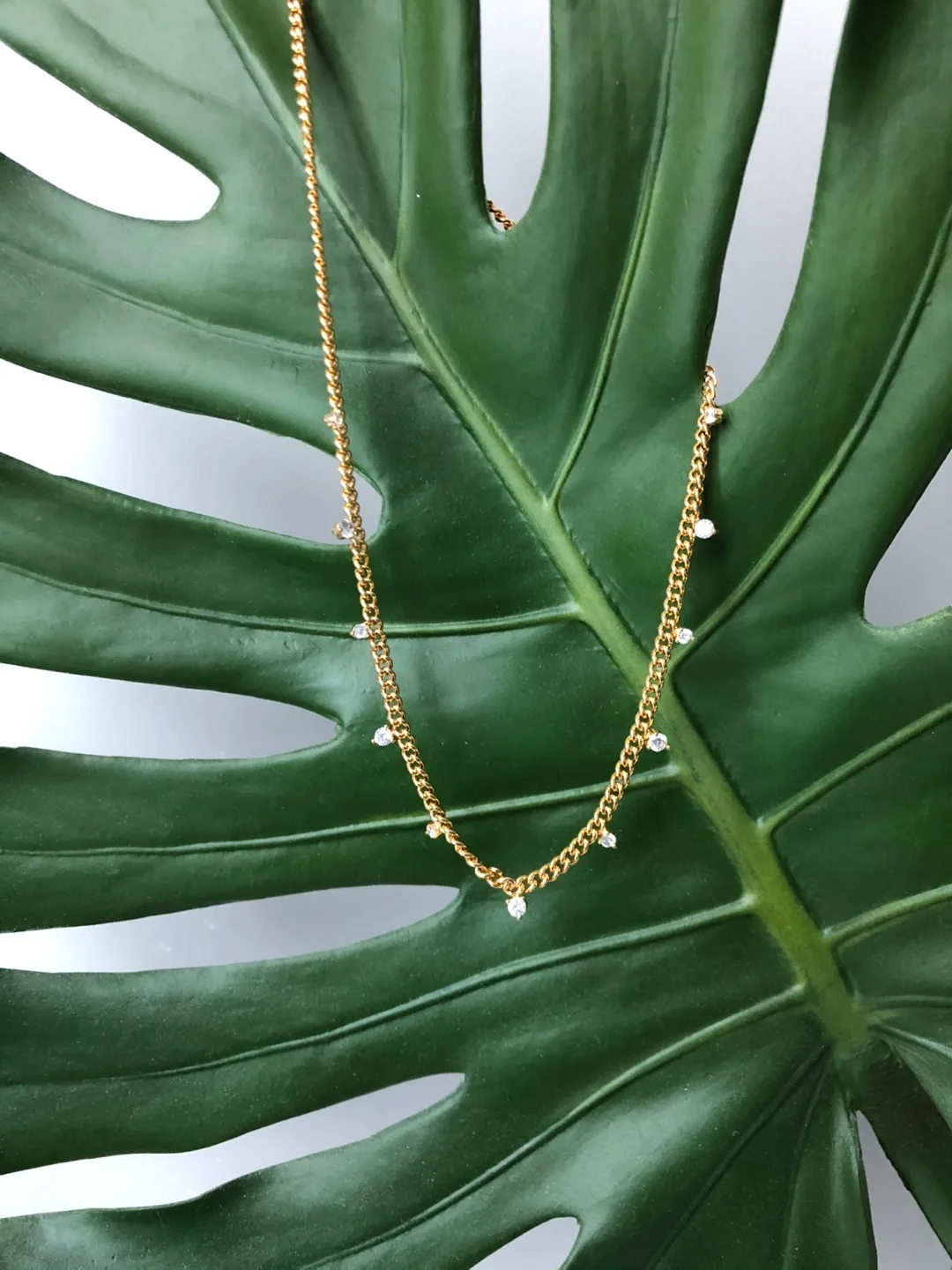 New TAI Curb Chain Necklace with Cubic Zirconia Stations image indicator(3)