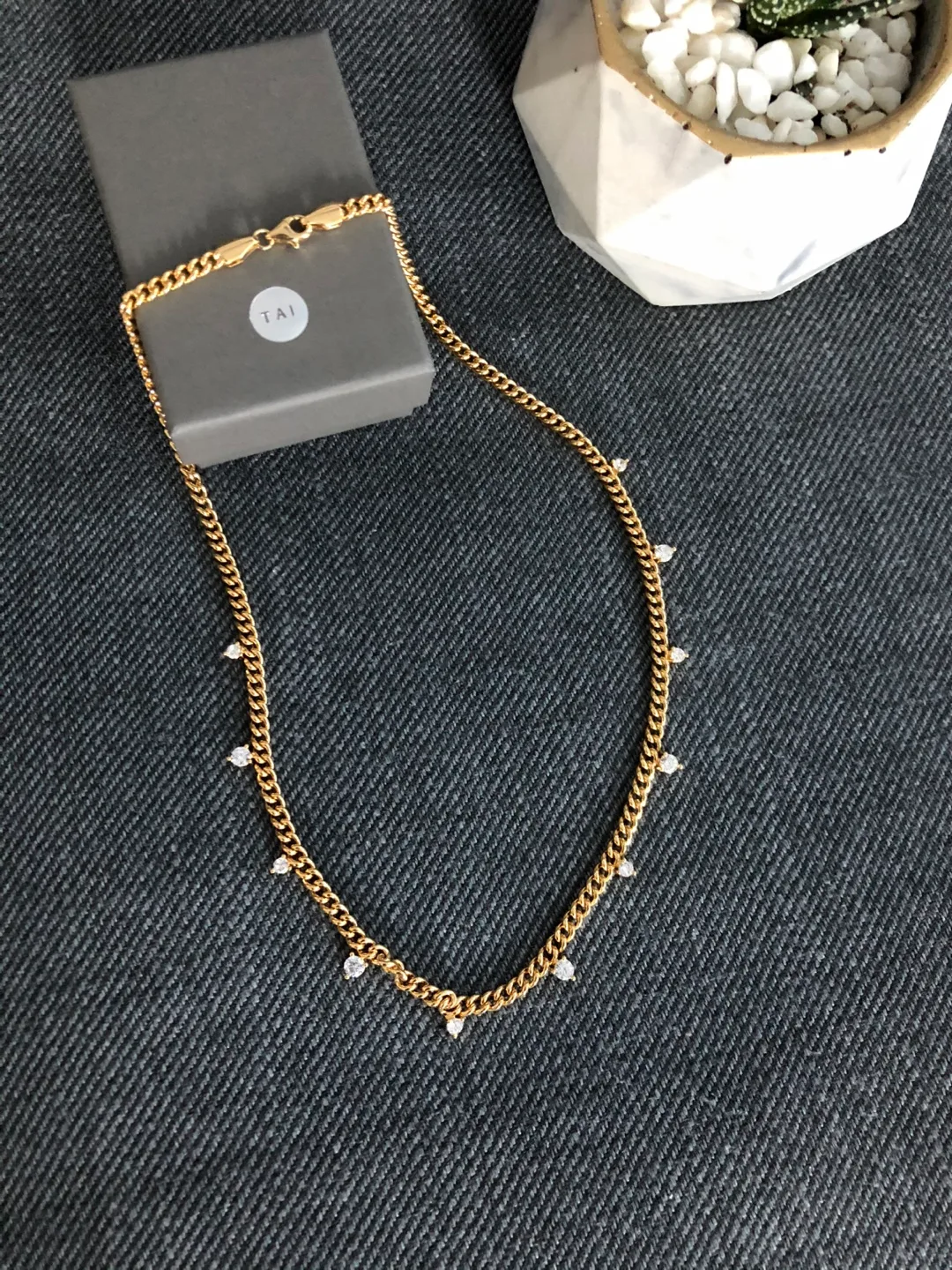 New TAI Curb Chain Necklace with Cubic Zirconia Stations image indicator(4)