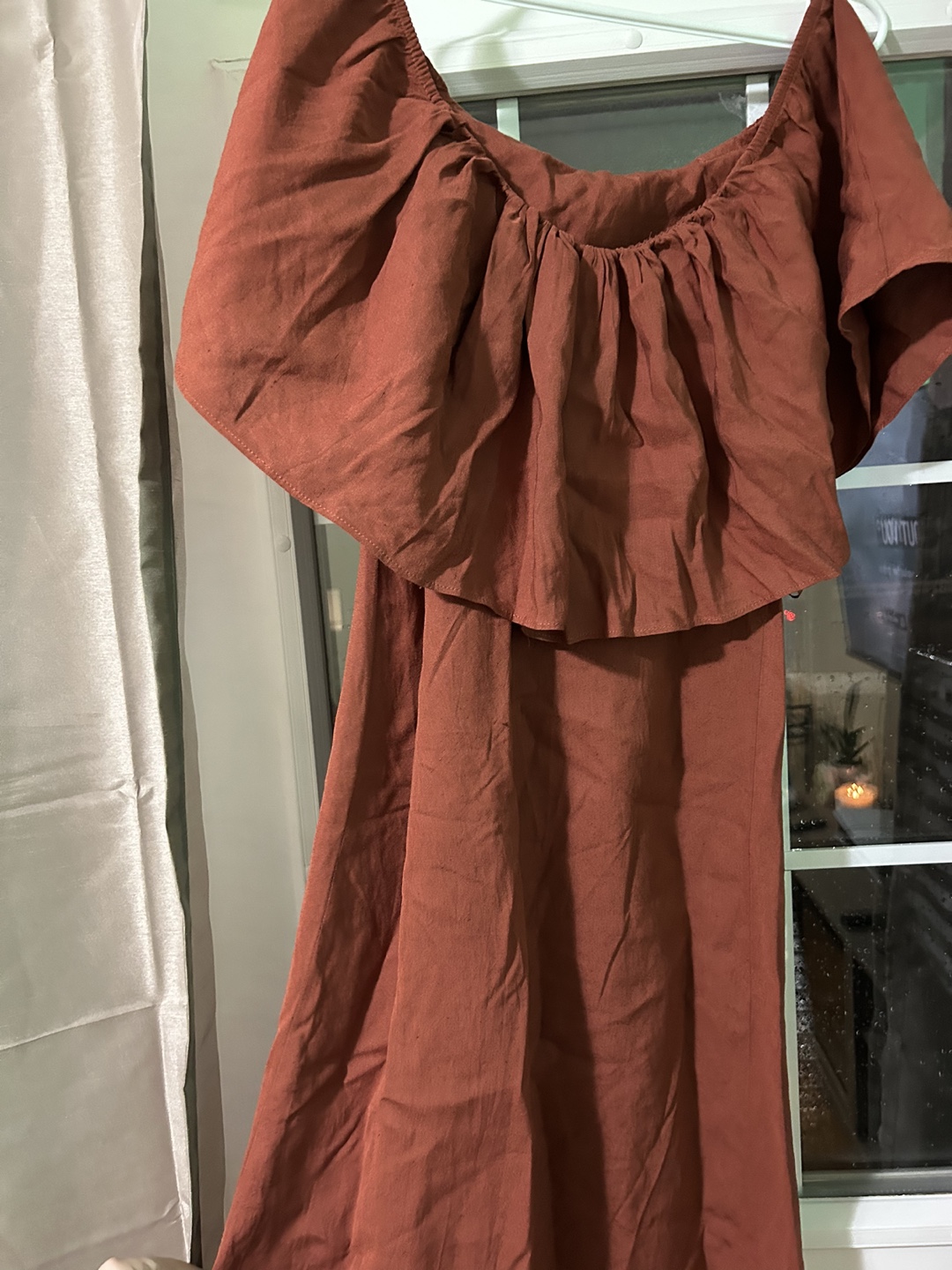 Rust-coloured Zara Off-the-Shoulder Maxi Dress - photo 2