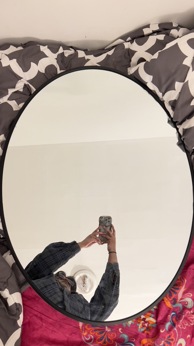 Large Round Wall Mirror with Black Frame
