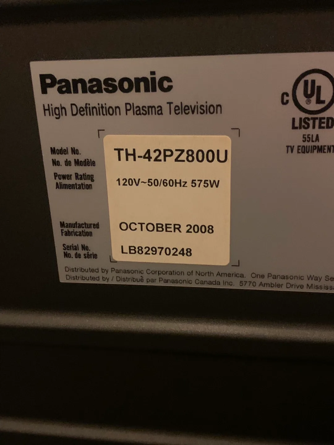 Panasonic TV TH-42PZ800U image indicator(2)