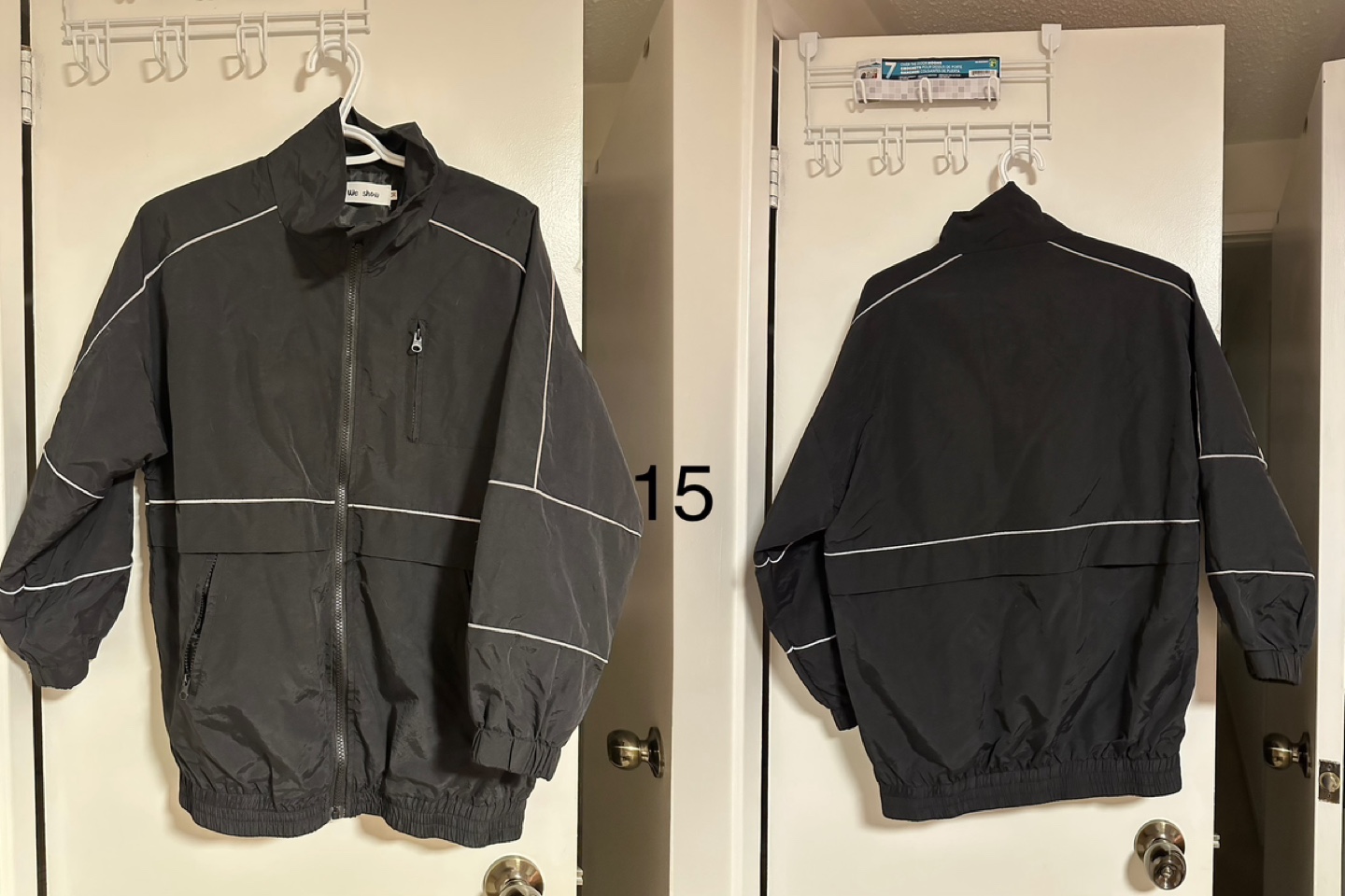 Black Windbreaker Jacket with White Piping