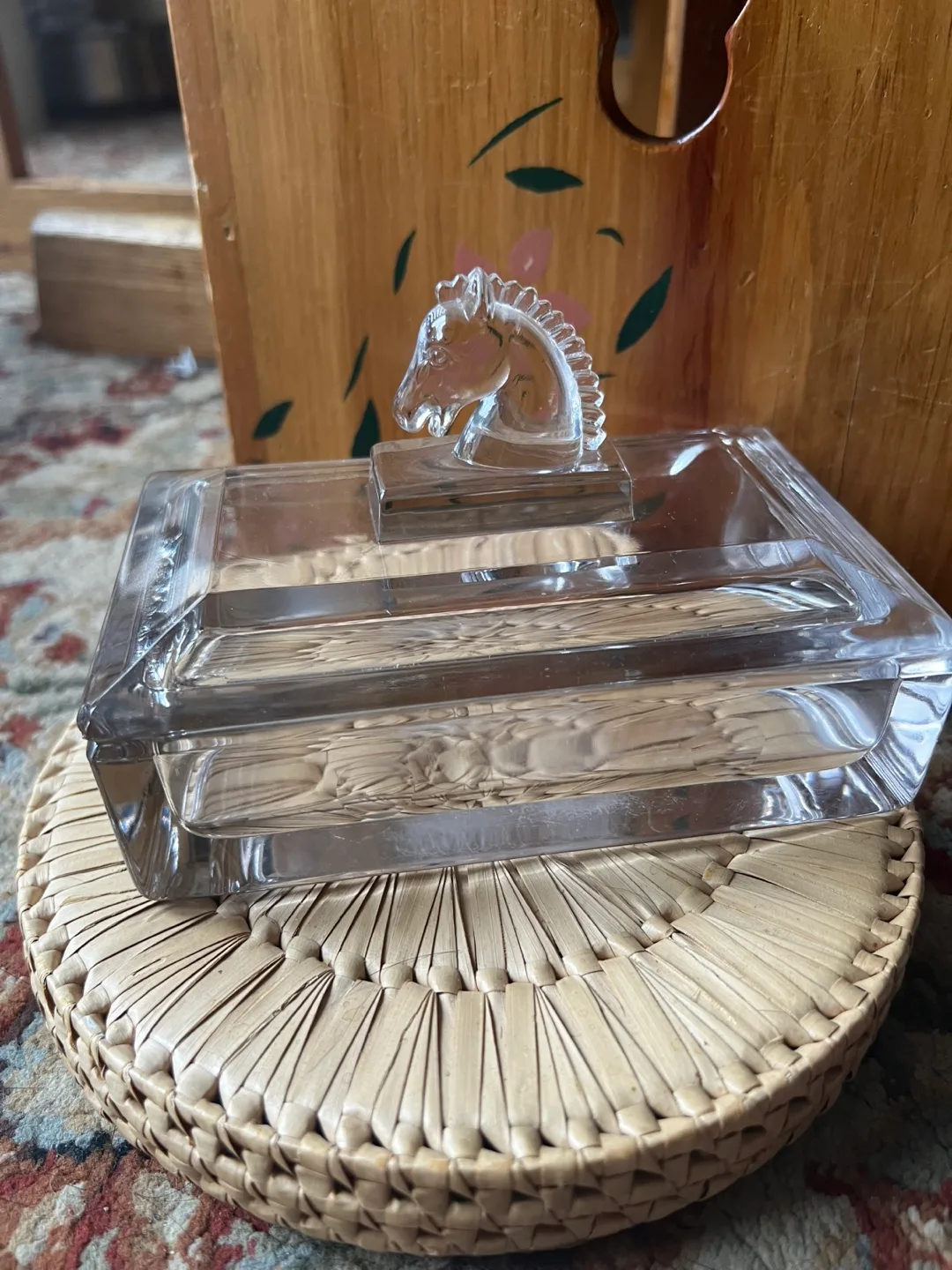 Vintage Clear Glass Box with Horse Knob image indicator(2)