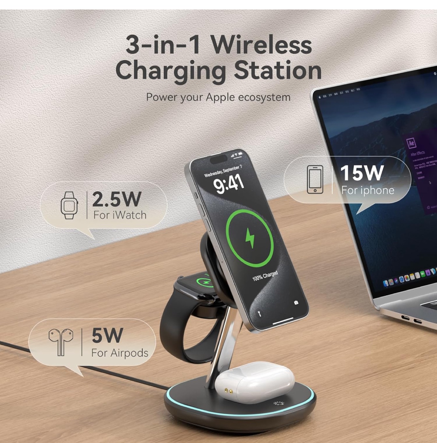 EnergyCell Qi2 3-in-1 Wireless Charging Station - photo 5
