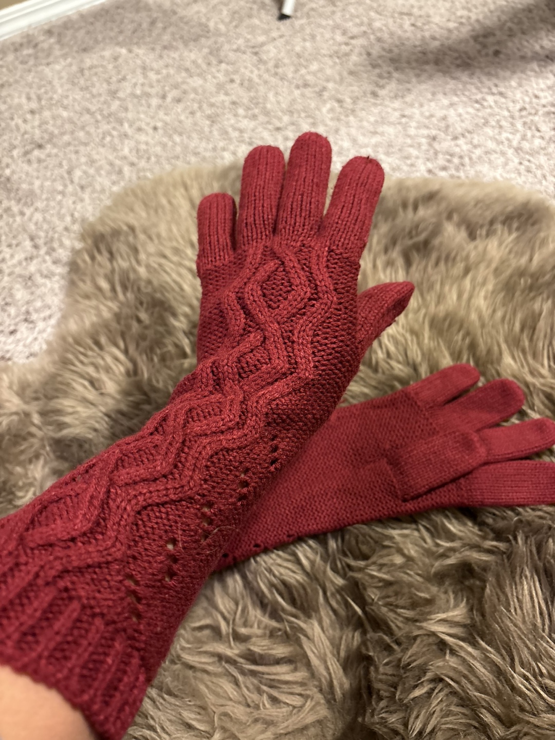 Burgundy Long Knit Gloves