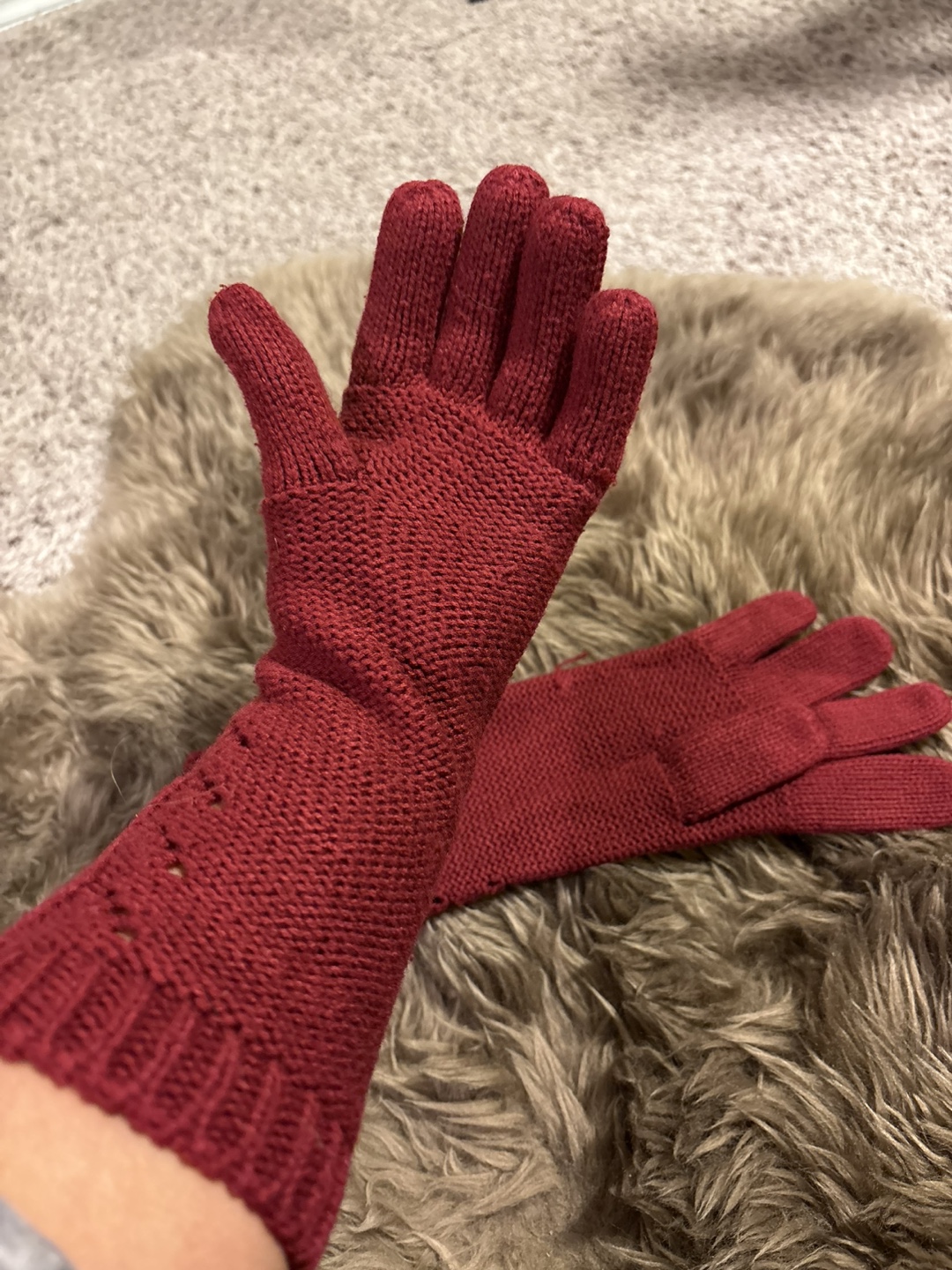 Burgundy Long Knit Gloves - photo 2