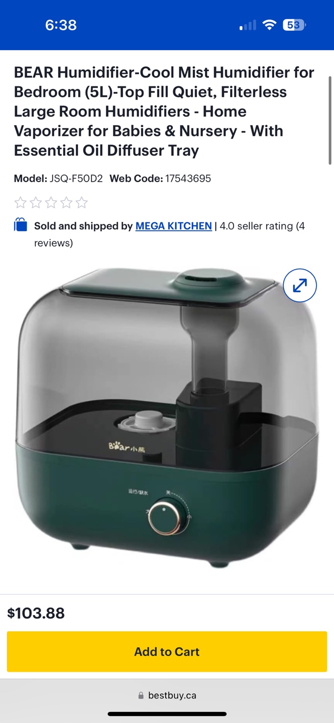 BEAR Humidifier - Cool Mist Humidifier for Bedroom (5L)