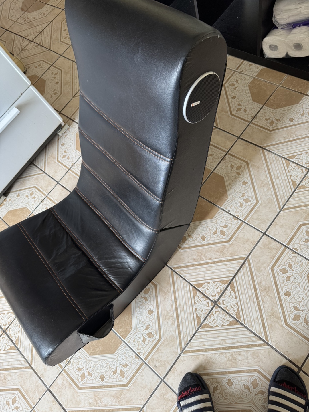 Black Leather Gaming Chair with Built-in Speakers