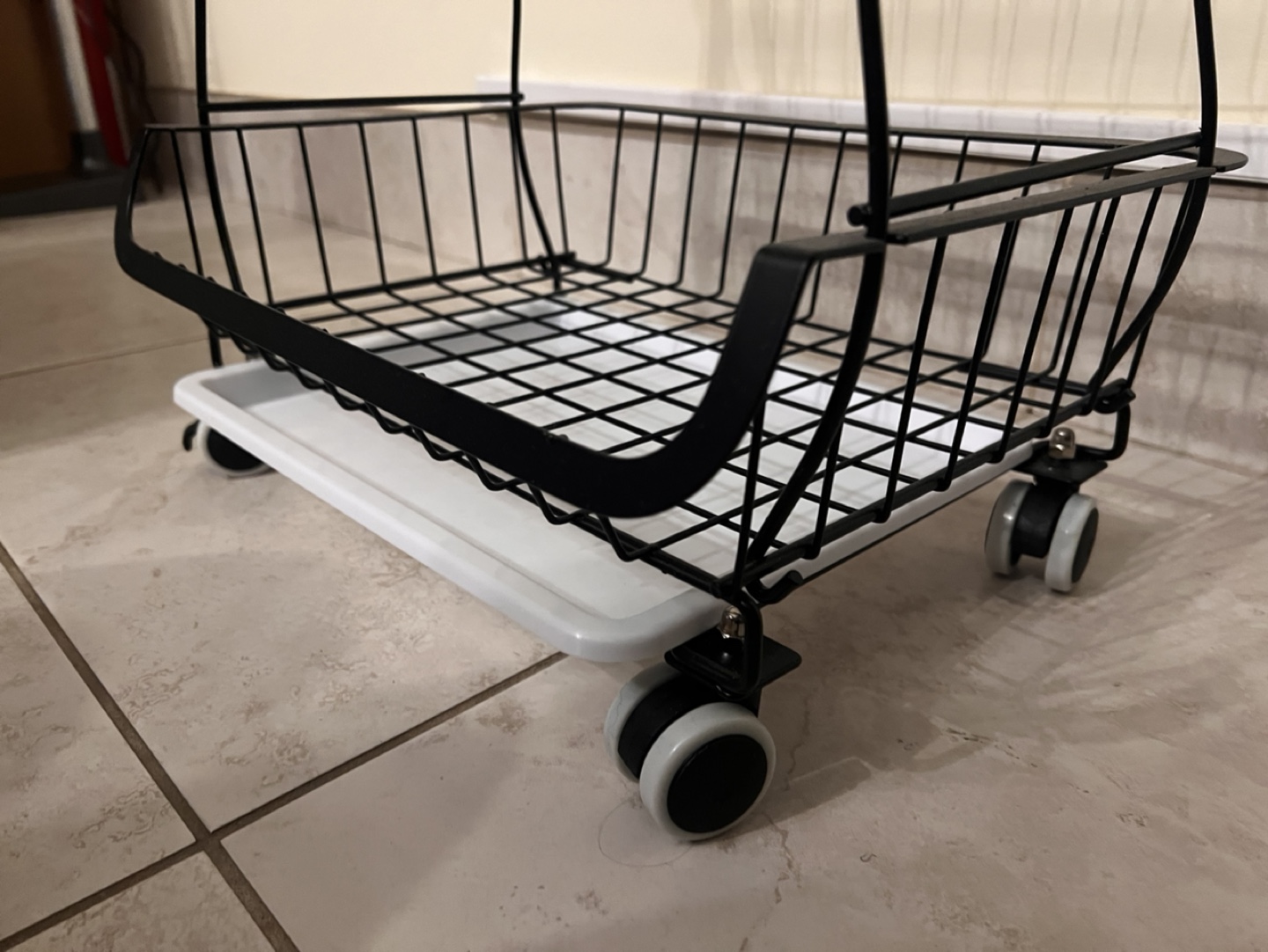 Black Metal 4-Tier Rolling Cart with Wooden Top - photo 4