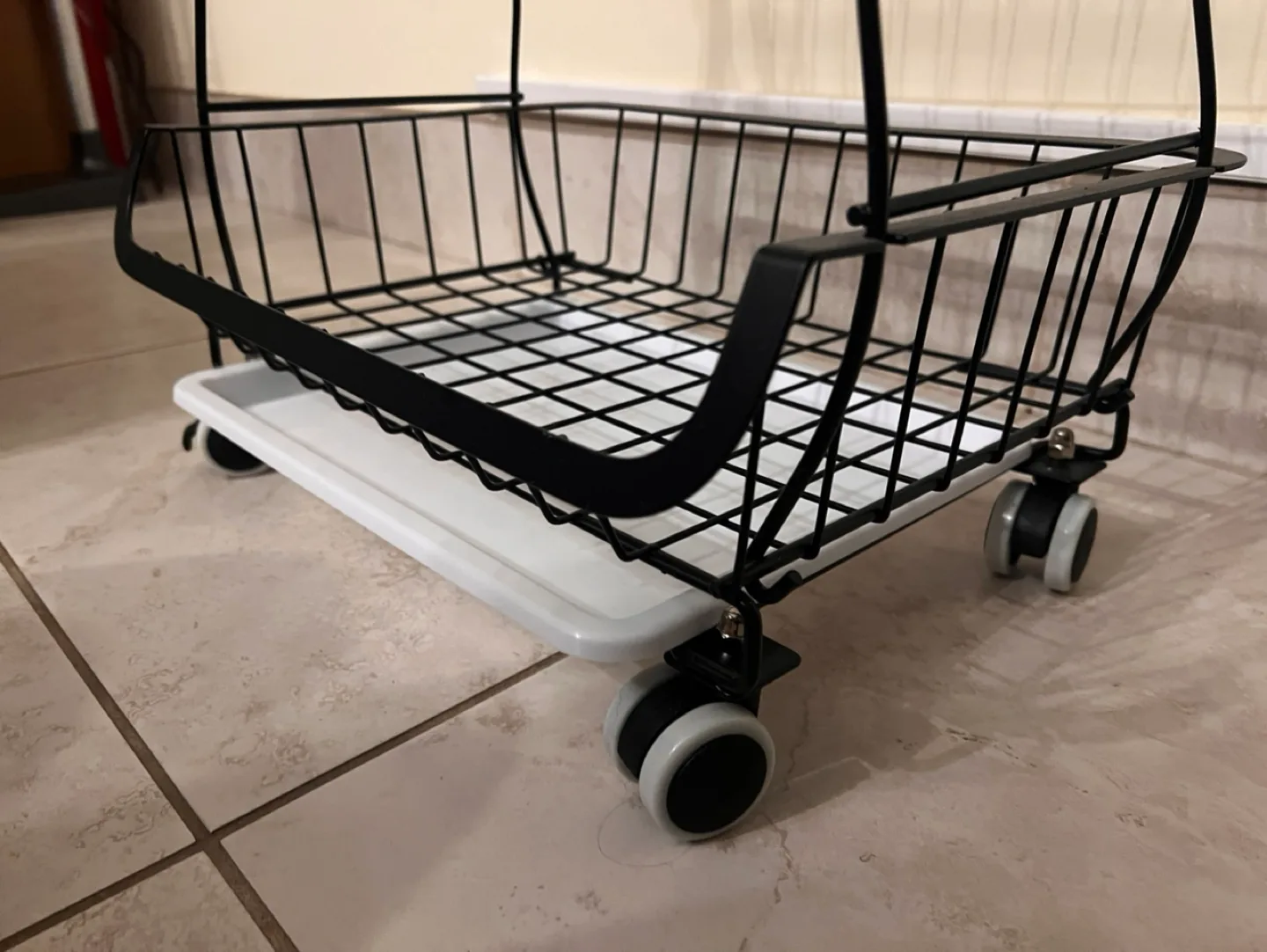 Black Metal 4-Tier Rolling Cart with Wooden Top image indicator(4)