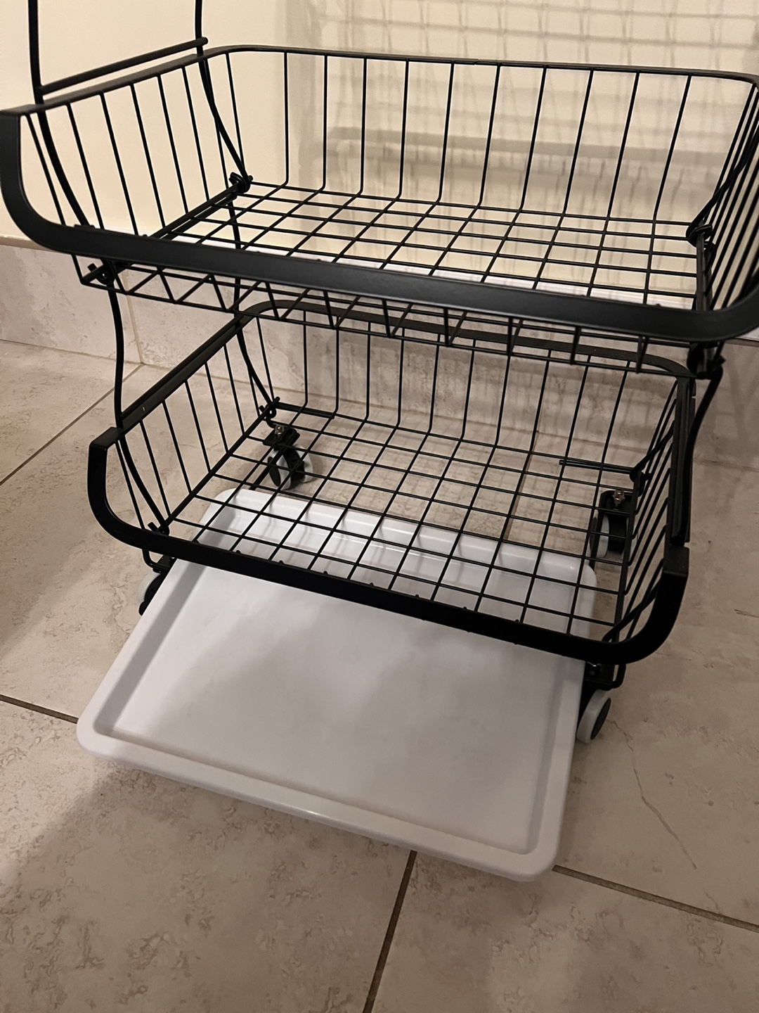 Black Metal 4-Tier Rolling Cart with Wooden Top - photo 3