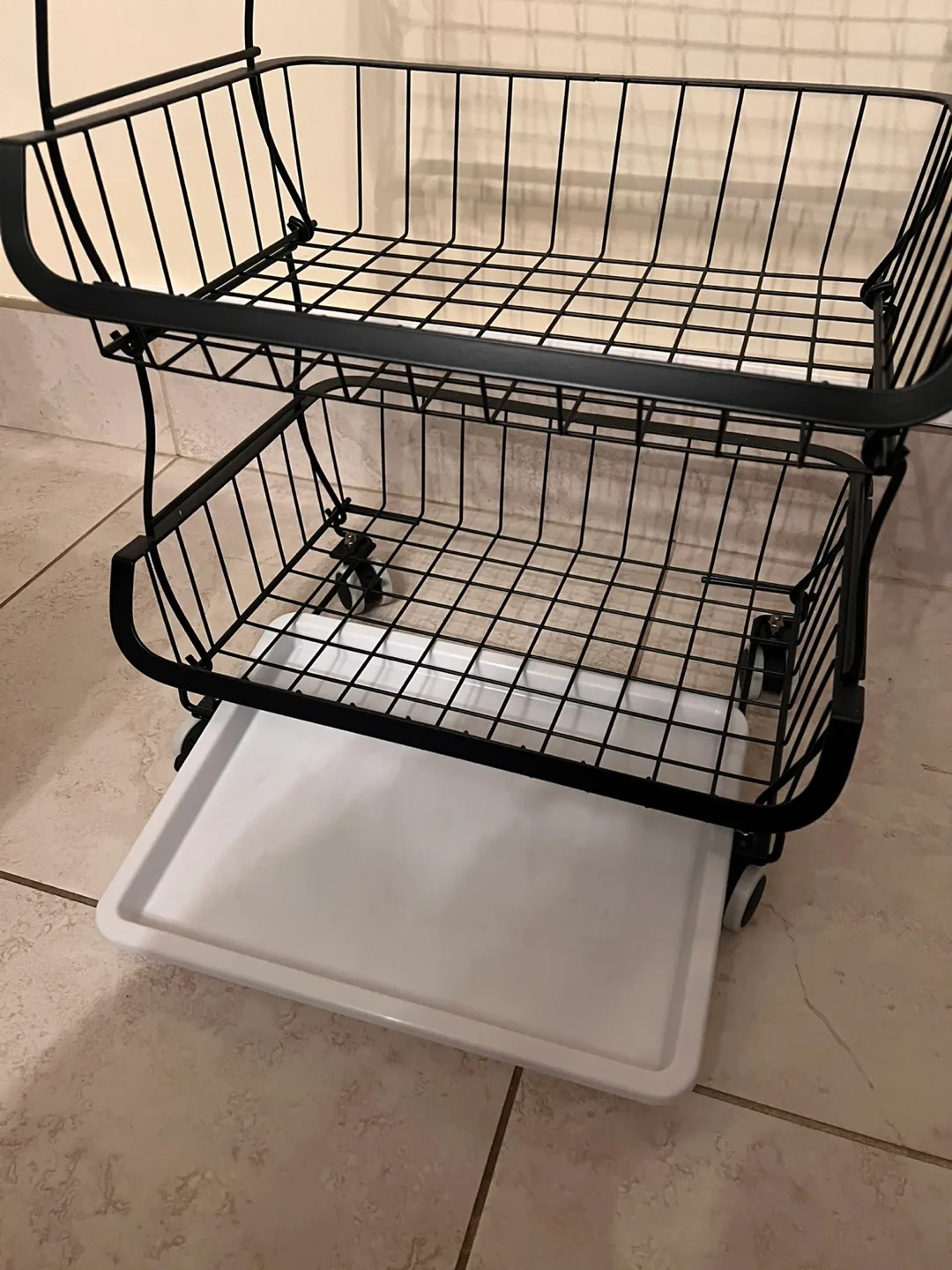 Black Metal 4-Tier Rolling Cart with Wooden Top image indicator(3)