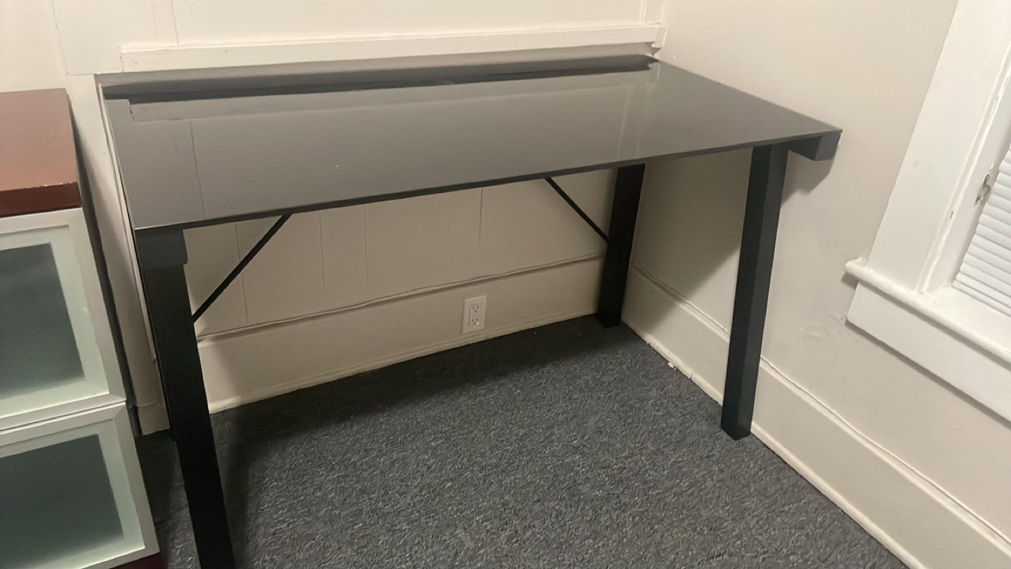 Modern Glass Top Desk with Black Metal Frame